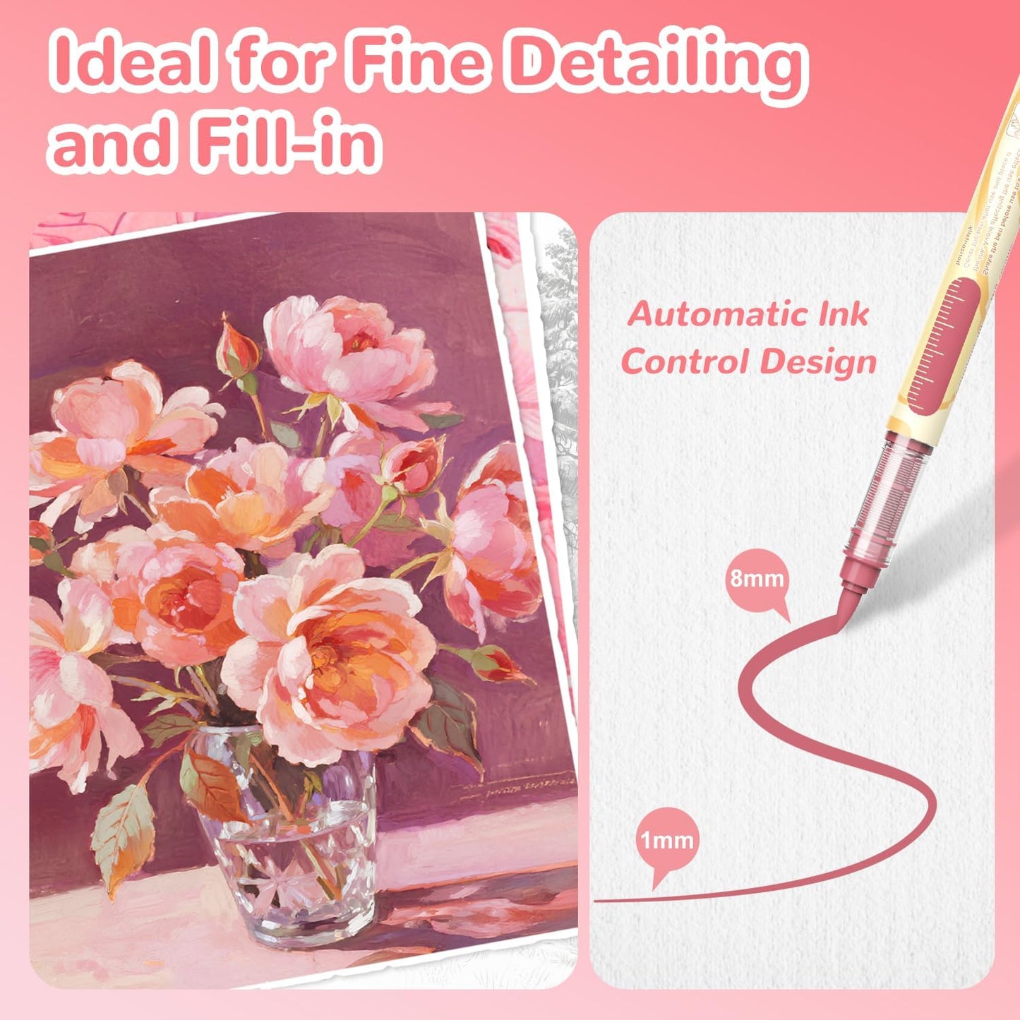 Guangna 12 Pink Skin Series Acrylic Paint Markers Set, Brush Tip Acrylic Paint Pens for Rock Painting, Wood, Glass, Paper, Coloring Book, Ceramic, Canvas, DIY Crafts, Water-Based Ink