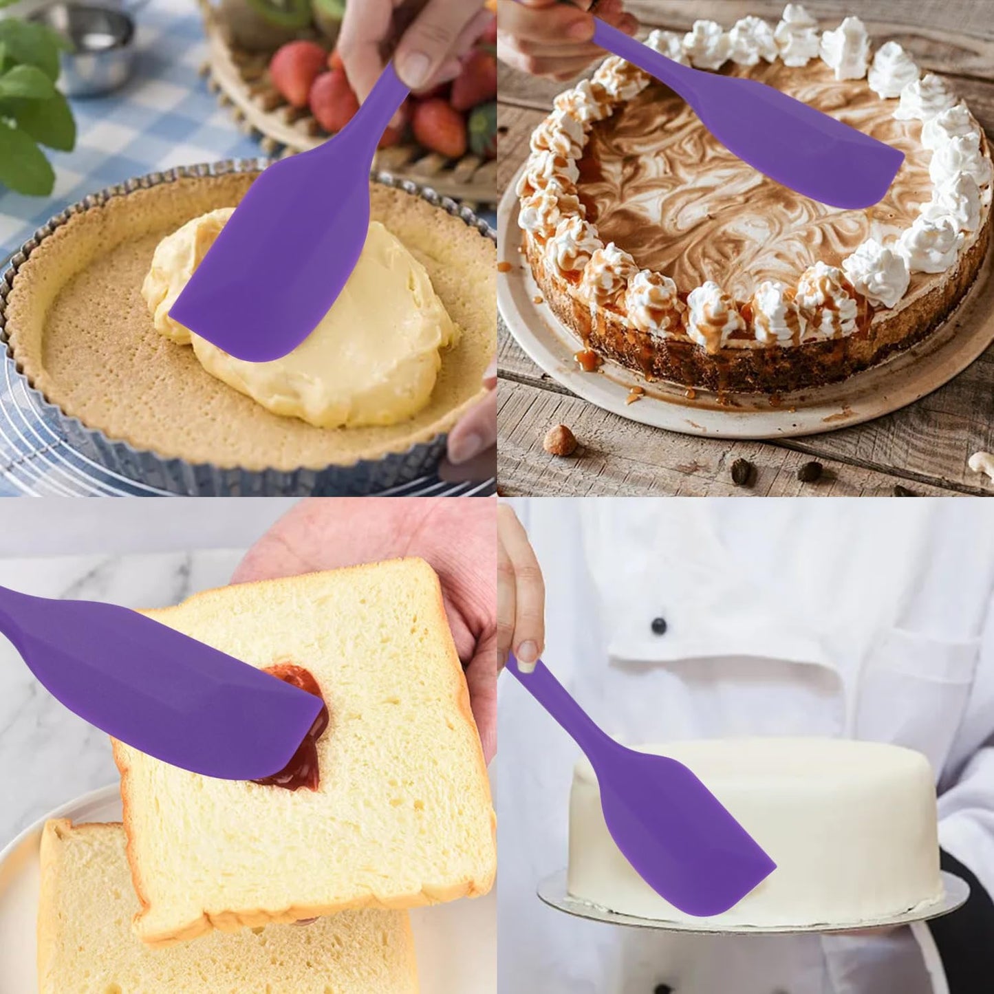 Silicone Spatulas Set, Rubber Spoon Spatula Heat Resistant Spoonula One Piece Design Seamless Spatula Non-Stick Scrapers Baking Mixing Tool (Purple)