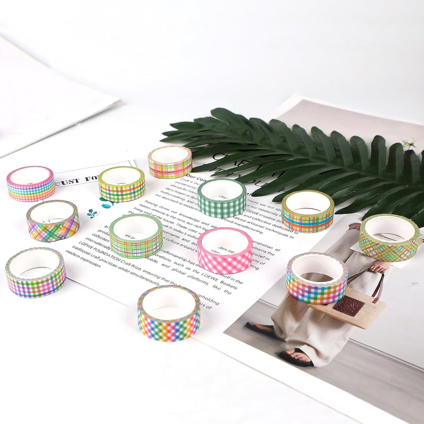 12 Rolls Plaid Washi Tape Set, Colorful Pastel Buffalo Plaid Checkered Masking Decorative Adhesive Tapes for DIY Craft Scrapbook Journals Gift Wrapping Thanksgiving Christmas Party Decor 16.4FT