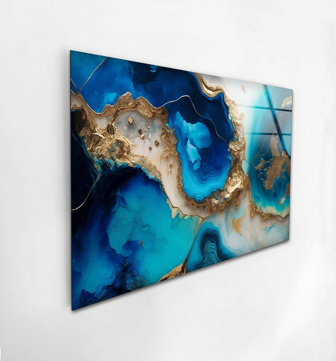 My Photostation.com Round 31,5'' Blue Alcohol ink Glass Wall ArtTempered Glass Printing Wall Decor Large Wall Art Wall Hangings