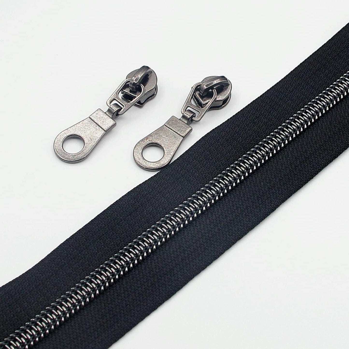 Leekayer #5 Black Nickel Metallic Nylon Coil Teeth Zippers by The Yard Bulk 10 Yards Zipper Tape with 25pcs Black Nickel Sliders for DIY Sewing Tailor Craft Bag(Black)