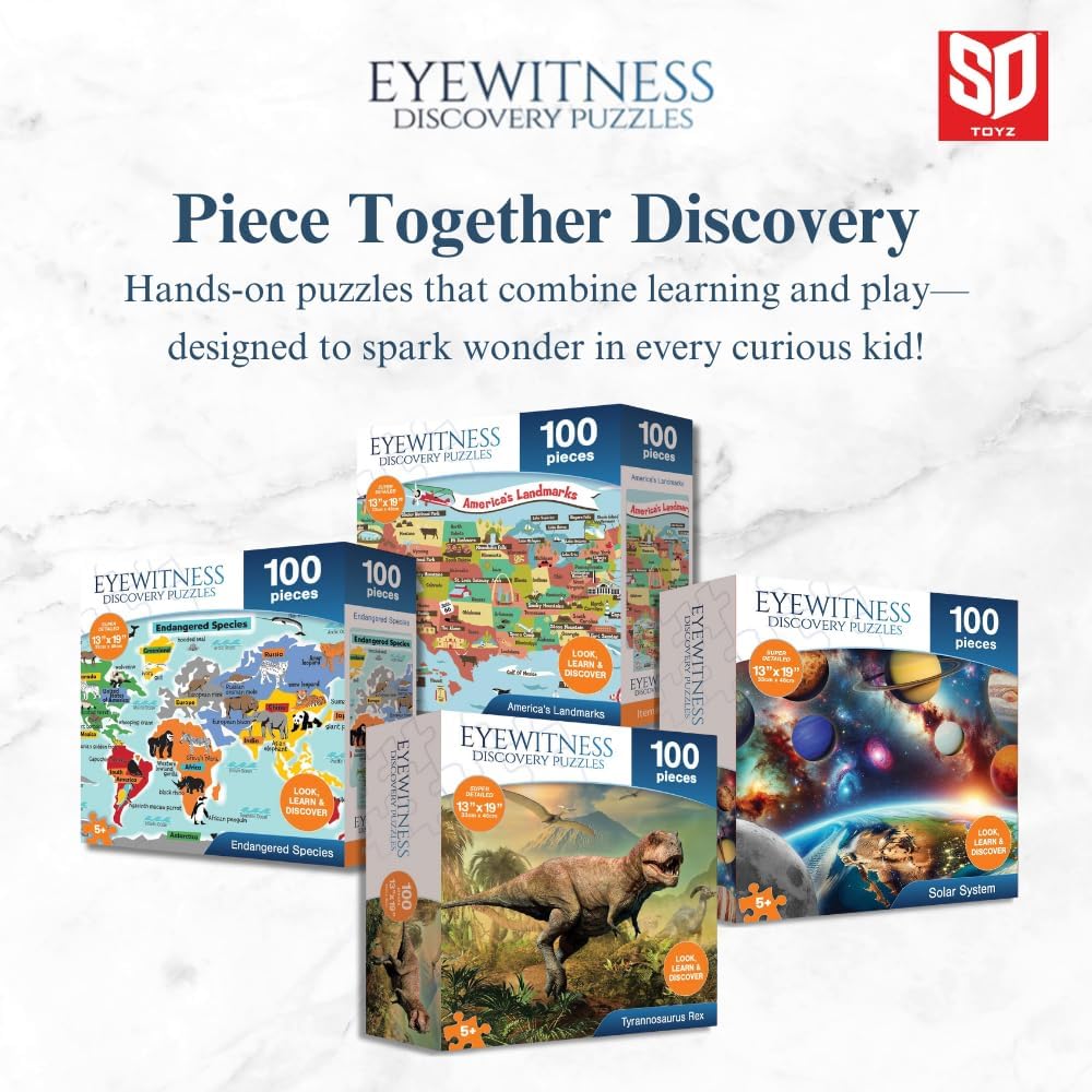 Eyewitness Discovery Puzzle Endangered Species, 100 Piece Jigsaw for Kids, Educational Learning Toy for Boys & Girls, Children Ages 5+