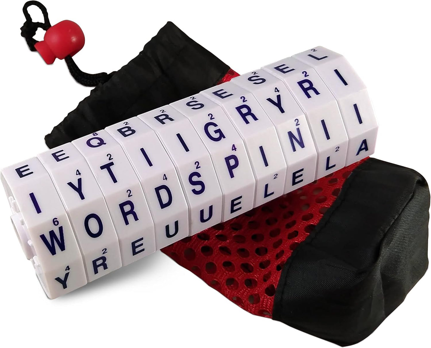 Geospace The Original Handheld Magnetic Spin Game, Take-Along Travel Edition with Storage Pouch (Challenge Word Spin with 10 Magnetic Wheels)