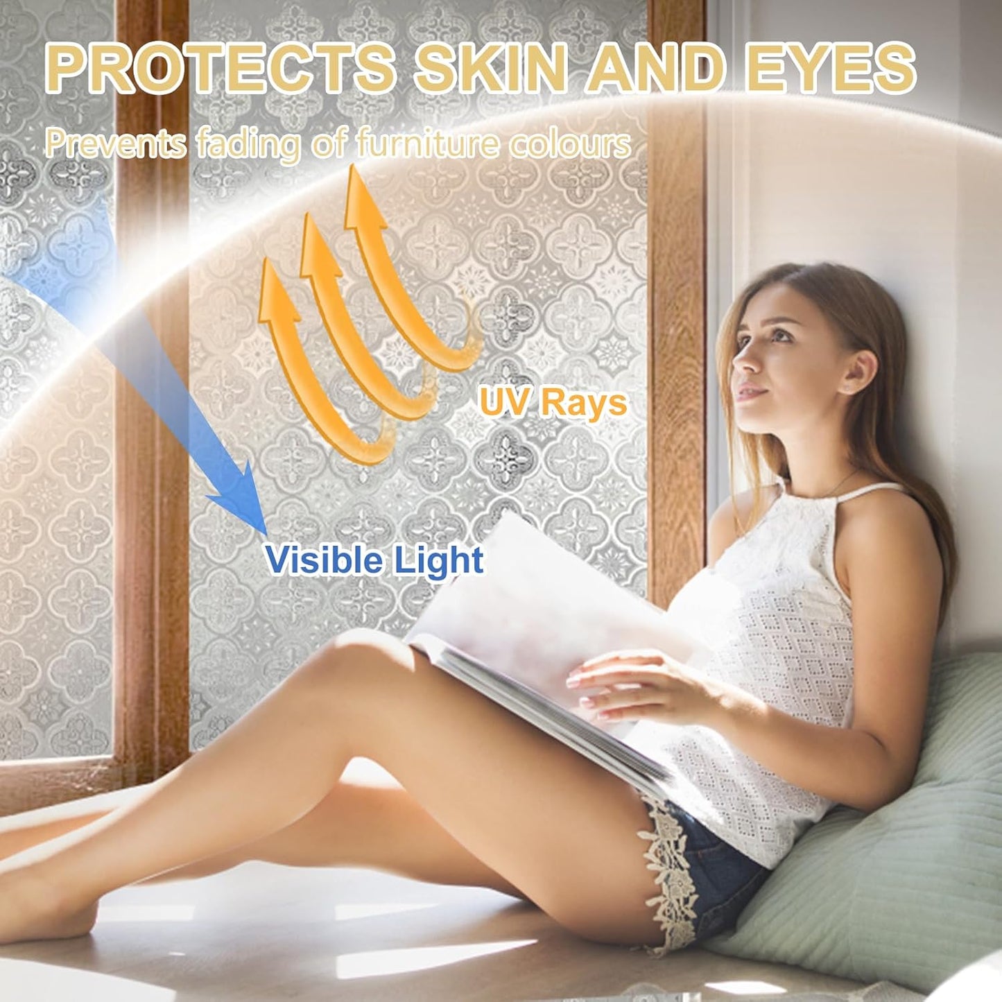 Window Privacy Film Decorative for Front Door, Bathroom Static Cling Stained Glass Sticker Opaque Heat Control UV Blocking Non-Adhesive for Home Windows 29.5 X 78.7 inches