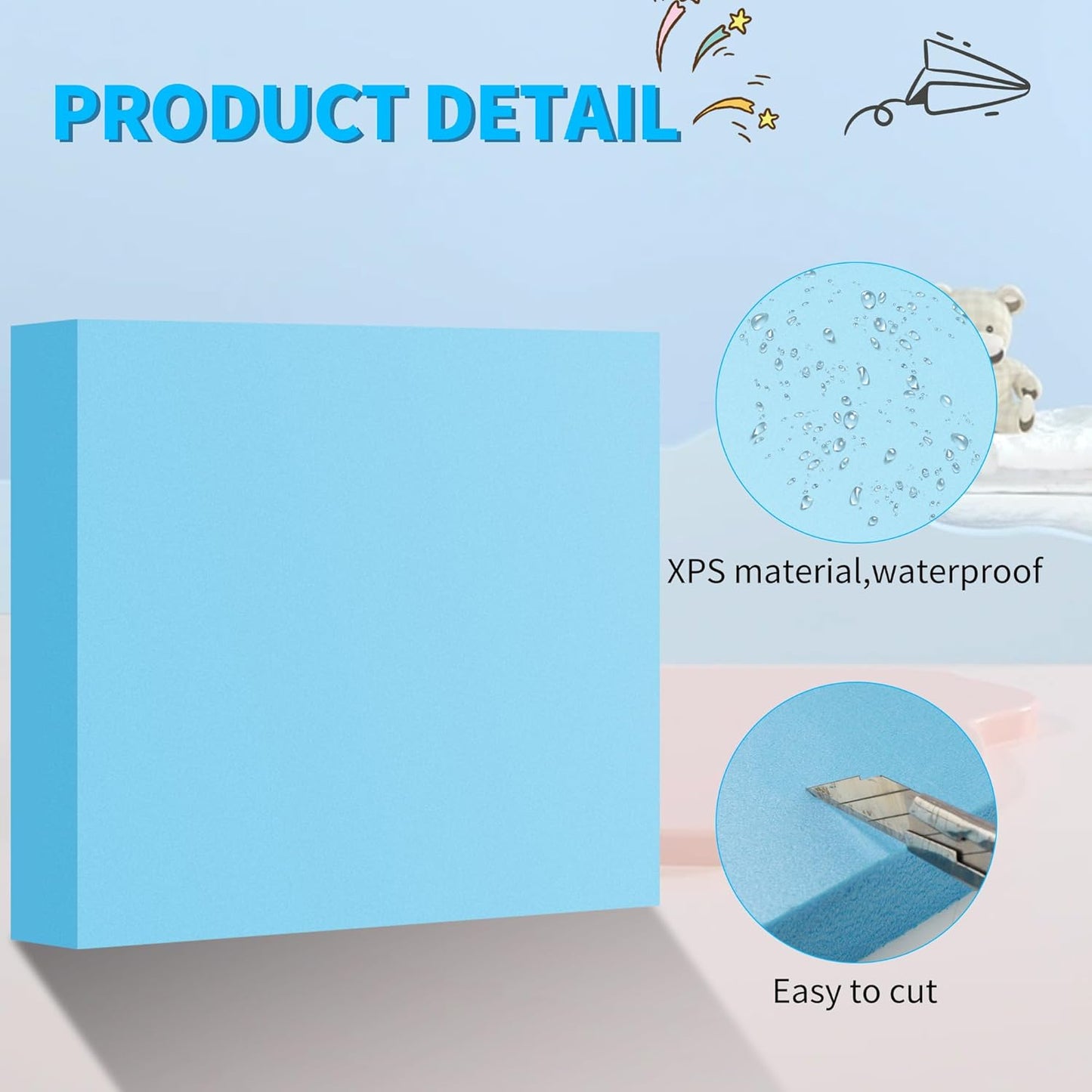 LuckyFoam Blue 5 Pack 12x12x1.5 inch Foam Sheets 1.5 Inch Thick Polystyrene Rectangles XPS Foam Board Craft for Insulating DIY Modeling Art Supplies