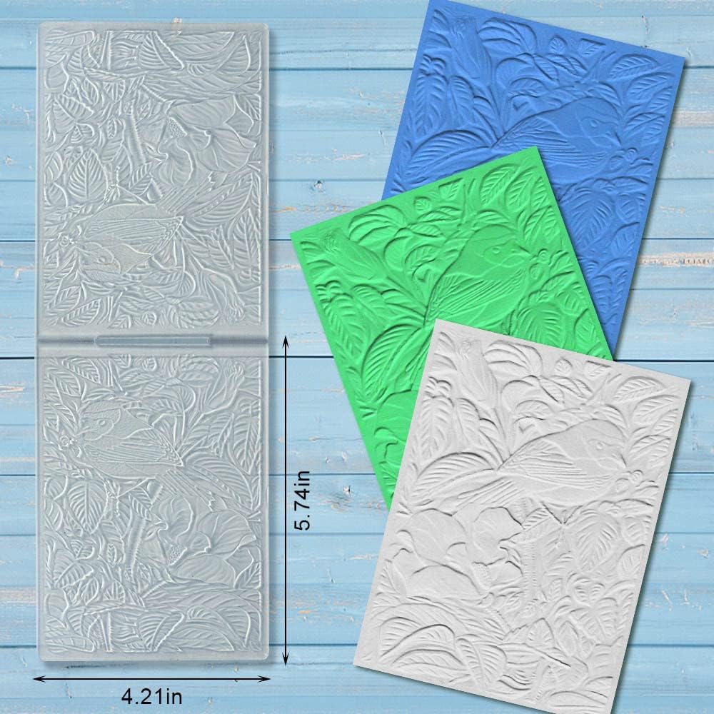 ALIBBON 3D Textured Spring Bird Background Embossing Folders for Card Making, Leaves Background Template Folders for DIY Scrapbooking Paper Craft Photo Album Decorations