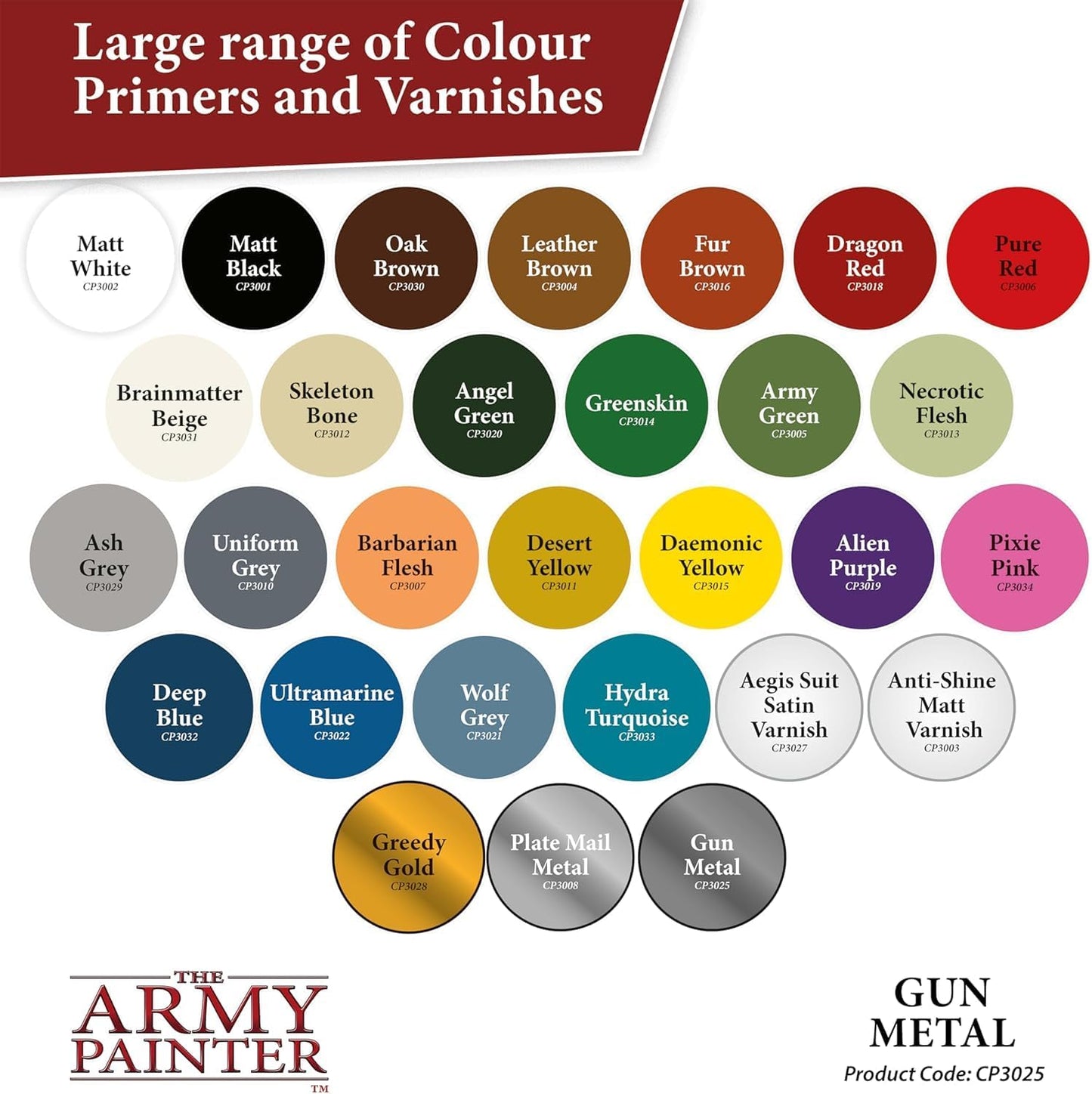 The Army Painter Colour Primer Gun Metal, 400 mL Acrylic Spray Primer, Spray Paint Basecoat for Miniature Priming, Tabletop Roleplaying, Boardgames, and Wargames Miniature Modelling