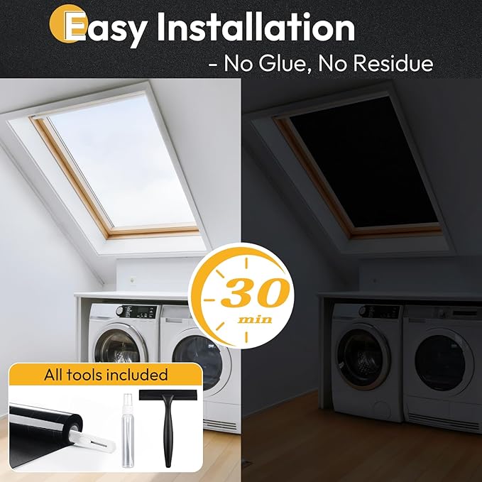 rabbitgoo Blackout Window Film 100% Light Blocking, Static Cling No Glue Easy Install, Removable Room Darkening Window Cover for Daytime Sleep, Bedroom, Nursery, Home Theater, 17.5 by 157.4 inch