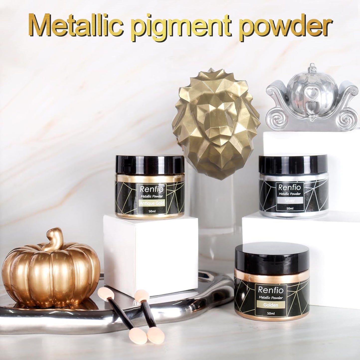 Renfio Metallic Pigment Powder,Silver Mica Powder for Resin,50ml Silver Resin Color Pigment for Kintsugi,Polymer Clay,Crafts,Slime,Candle,Nail,Paint,Fabric,Festival,Decoration