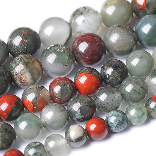 8MM Natural African Bloodstone Gemstone Round Beads Loose Spacer Stone Beads for Jewelry Making 90pcs 2 Strands 32"