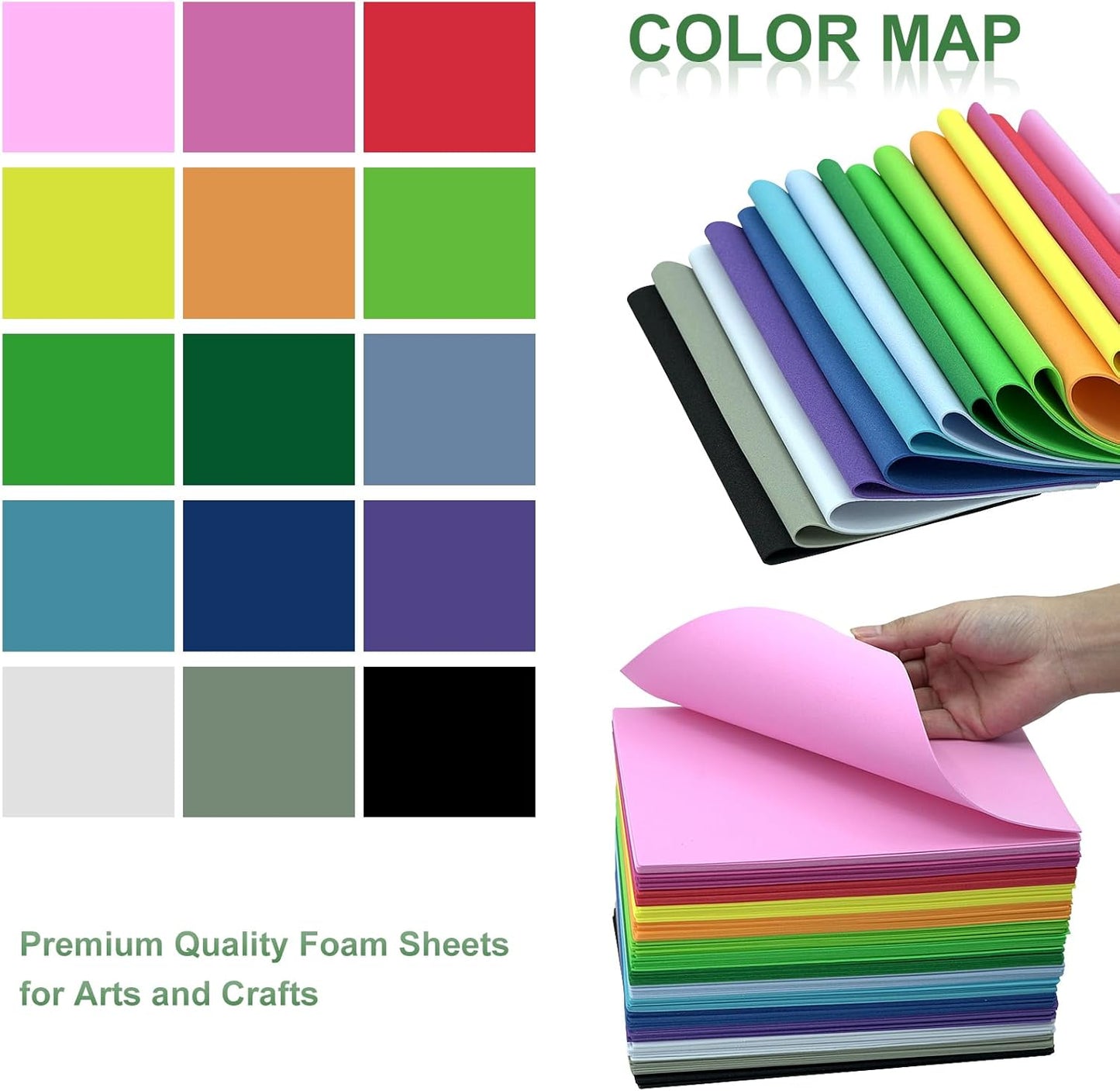 60 Pack EVA Foam Sheets, 12 x 8 Inch, 1mm Thick, Assorted 15 Colors Crafting Sponge Foam Paper for School Scrapbooking and DIY Craft Projects