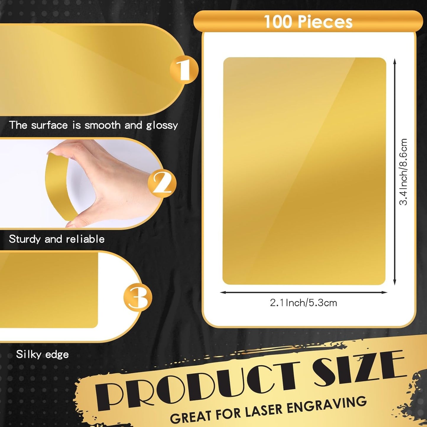 weparmeety 100 Pcs Metal Engraving Blanks Aluminum Sheet Laser Engraving Business Card Multipurpose DIY Gift Cards 86 x 54 x 0.21 mm (Gold)