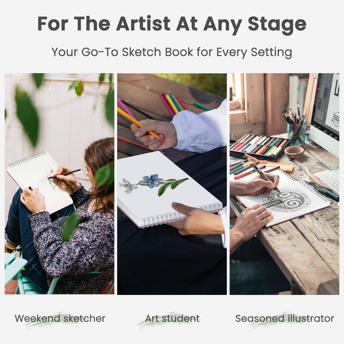 Sketch Pad 9x12 Inch, 1 Pack-100 Sheets Spiral Drawing Paper for Kids，68lb/100gsm Drawing Sketchbook for Kids Ages 8-12, Drawing Book for Adults, Teens, Painting, Drawing & Art Supplies.