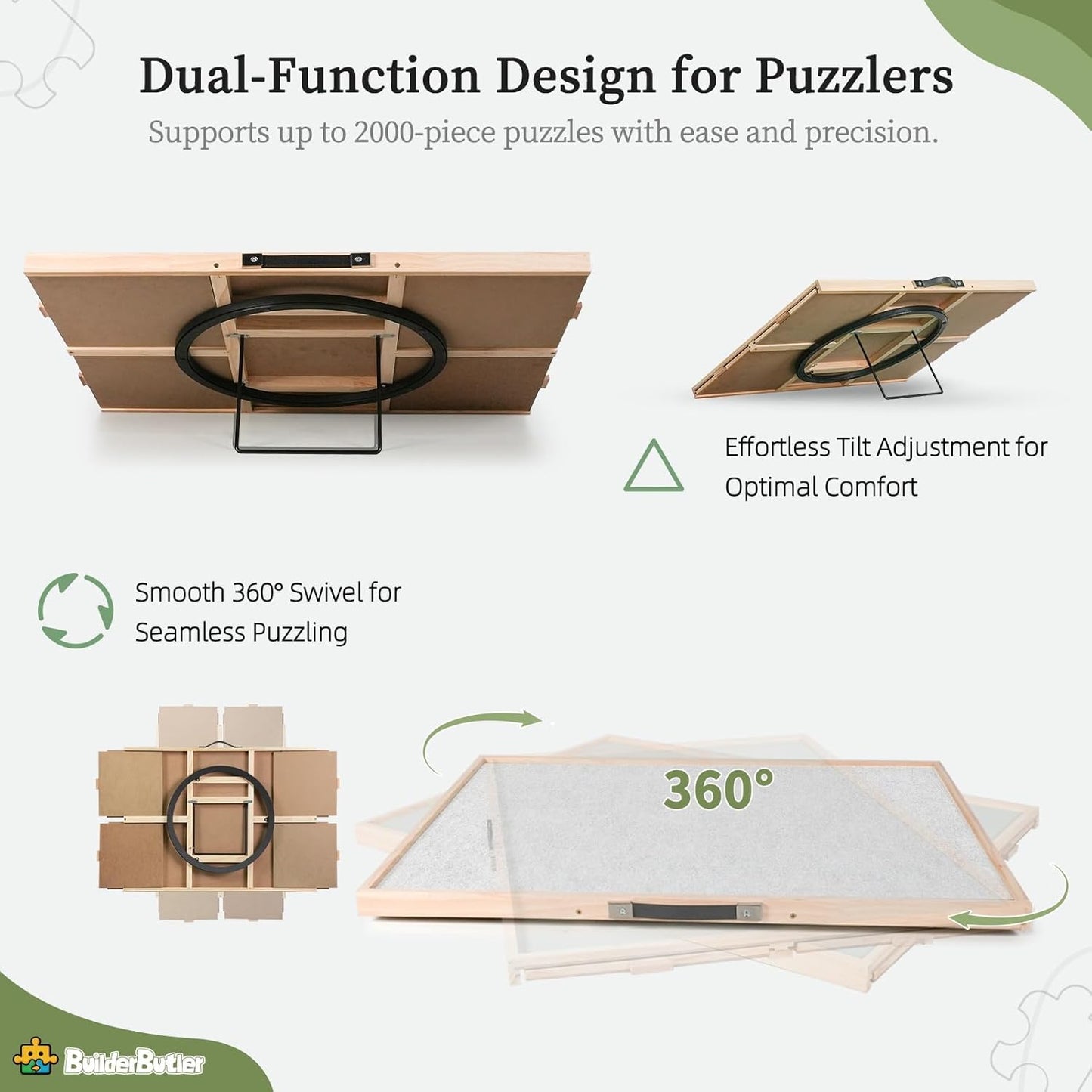 2000 Pieces 2-in-1 Tilting & Rotating Puzzle Board, 40.16"x28.5"Portable Puzzle Table with 4 Drawers & Cover