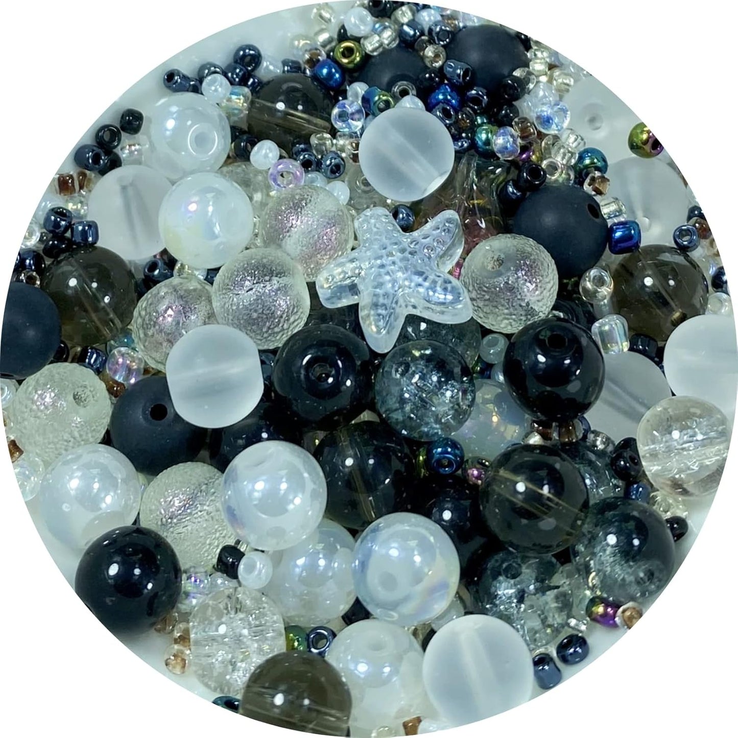 Assorted Glass Resin Beads Multi Size Colors Smooth Cracked Gravel Millet Spacer Beads for Bracelets Necklace Earring DIY Jewelry Making Craft(Moon Shadow White Series)