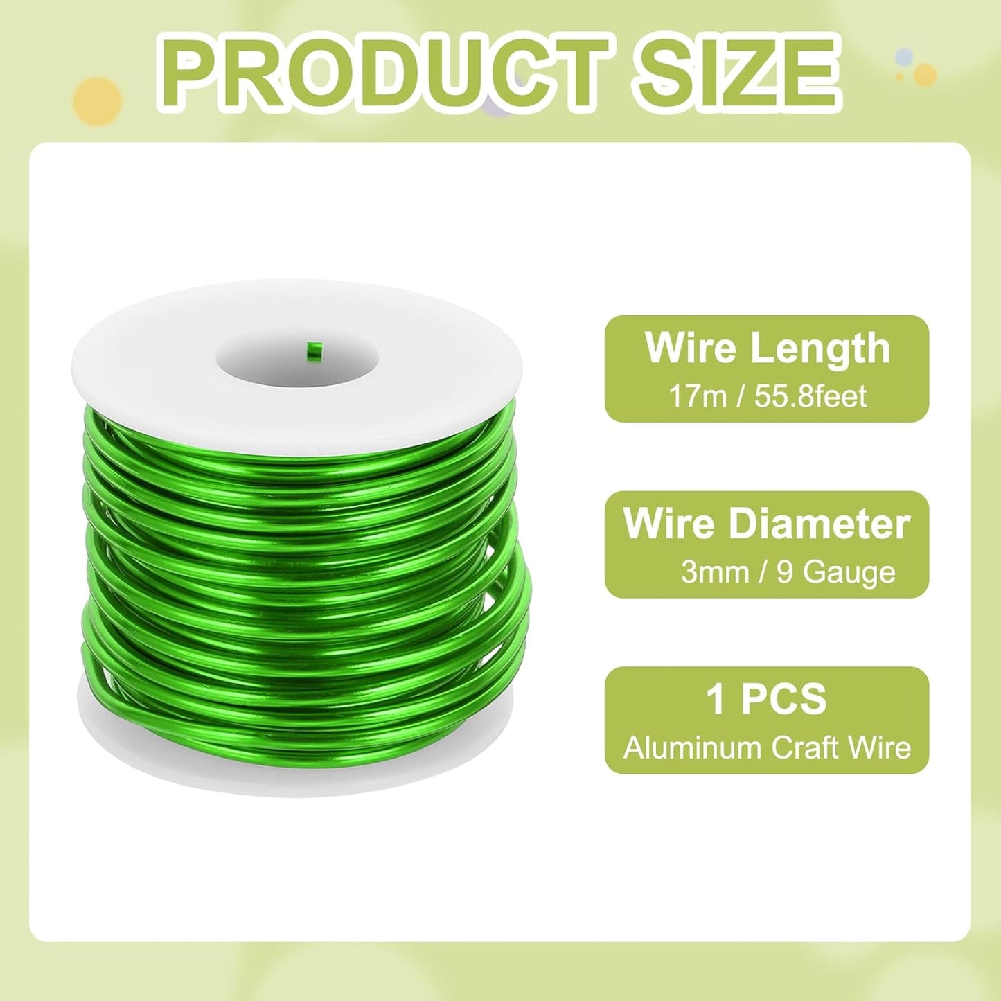 MECCANIXITY 9 Gauge Anodized Aluminum Craft Wire Bendable Bonsai Training Wire 56 Feet 3mm for Sculpting Crafts Wreath Floral Beading Jewelry Making, Green