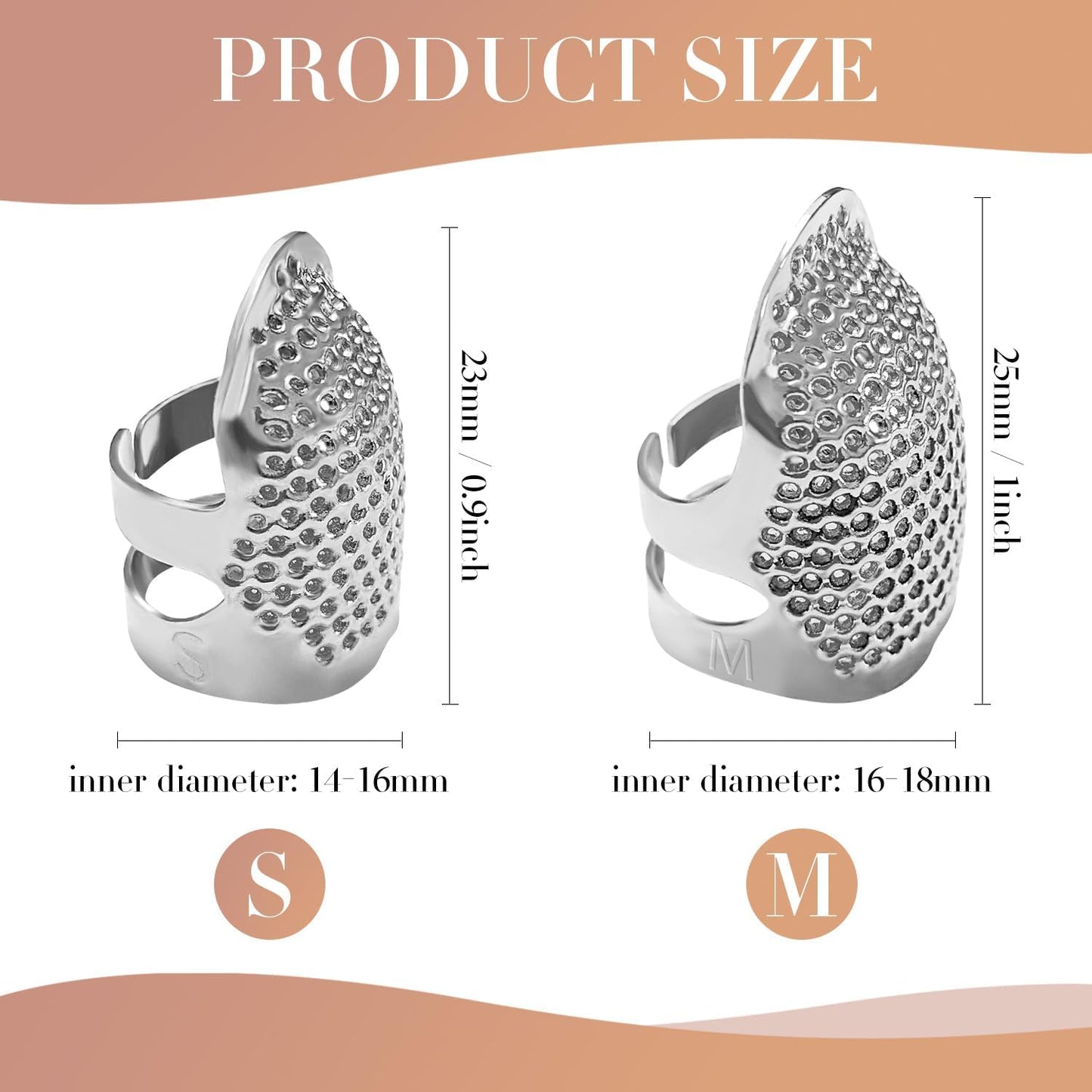 ZESION 4Pcs Sewing Thimbles, Adjustable Metal Thimbles for Hand Sewing Finger Protector, Quilting Craft Accessories for Knitting Needlework DIY Tools, Silver(2 Sizes, S/M)