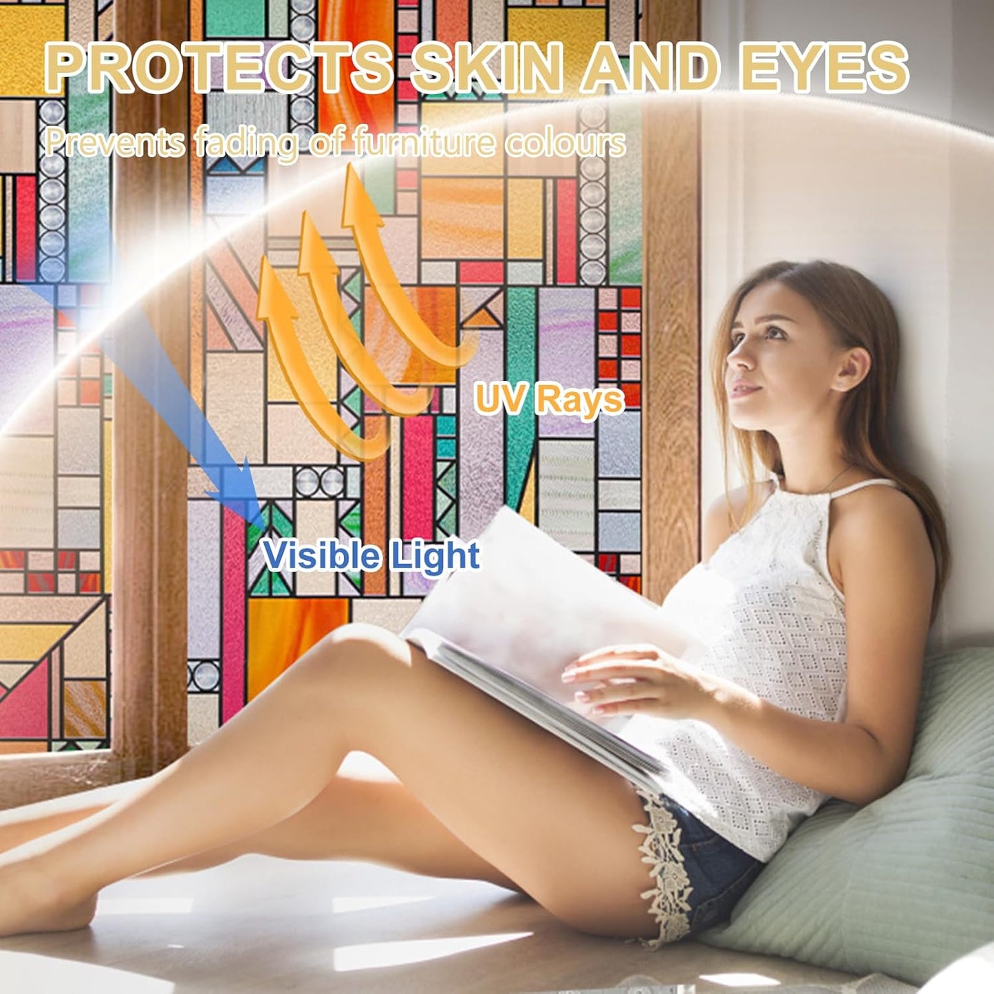 3D Stained Glass Window Privacy Film, Heat Control UV Blocking Static Cling Decorative Window Film for Bathroom,Front Door,Home Non Adhesive,16.9 x 39.3 inches Autumn Reverie