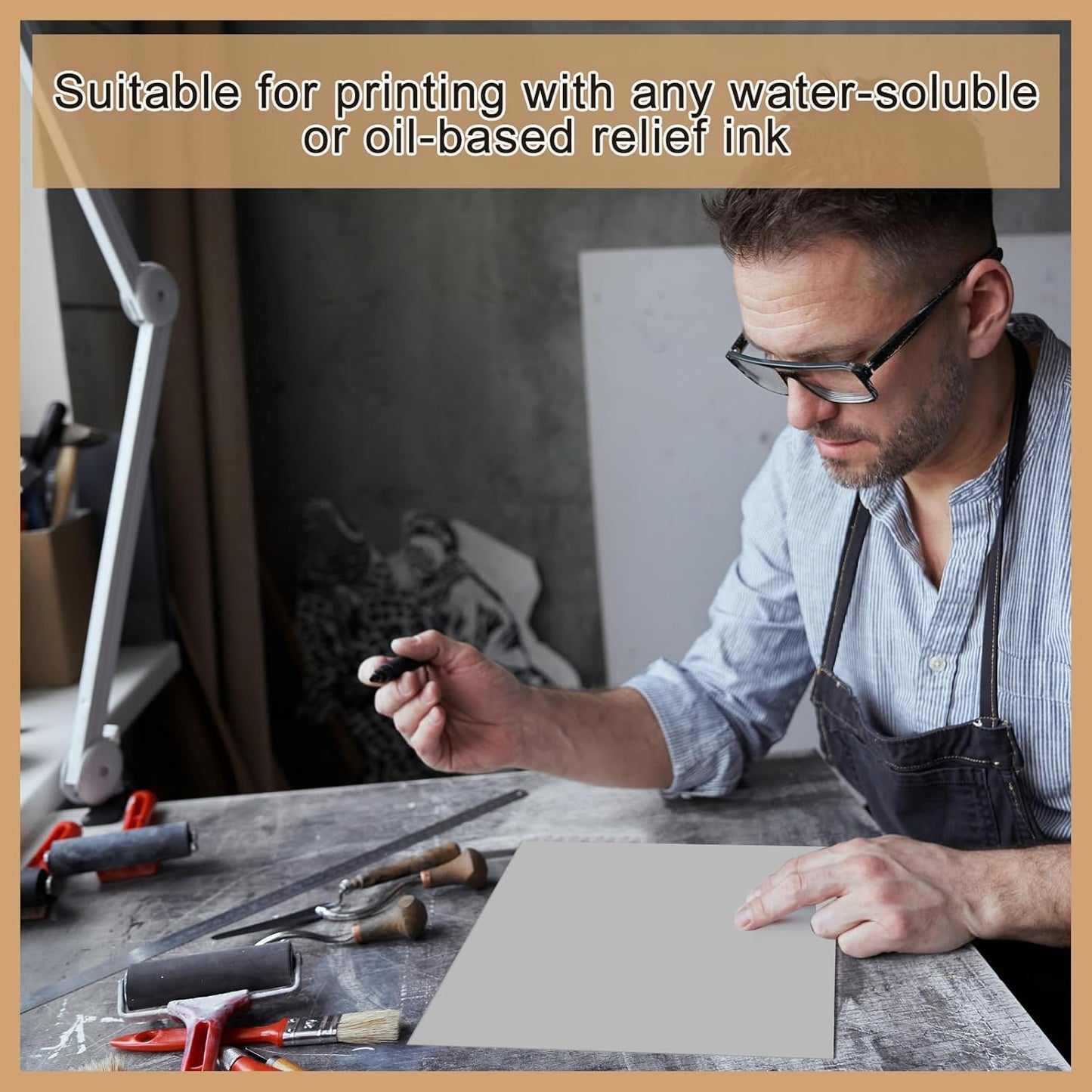 Yeaqee 8 Pcs 6 x 6 Inch Linoleum Block Rubber Carving Block Soft Linocut Blocks Large Linoleum Sheet Unmounted Lino Plates for Engraving Art Project Printmaking Artist Studio Supplies, Gray