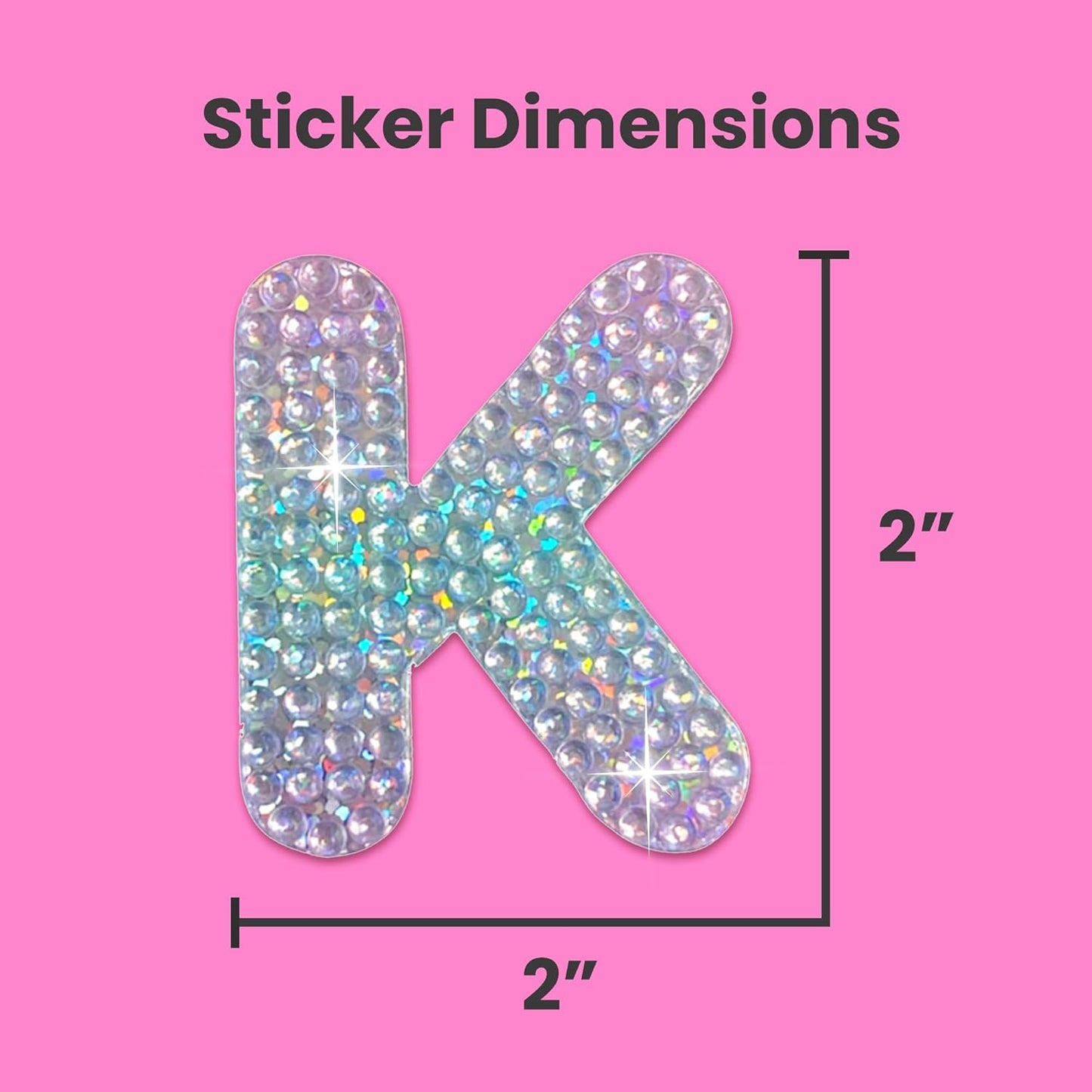 StickerBeans® Rhinestone Alphabet Letter Sticker K - Unique Sparkly Design 2” x 2” Cut-to-Shape Adhesive - Personalization, Collecting, Gifting, Scrapbooking, Decorating Laptops, Phone Cases, All Ages