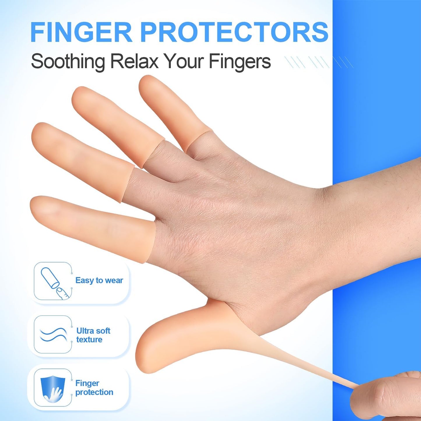 20 Pcs Gel Finger Protectors, Finger Caps Silicone Fingertips Protection, Reusable Soft High Elastic Fingertip Bandages for Relief Fingers Arthritis, Cracked , and Other Fingers Pain(Multi-Size)