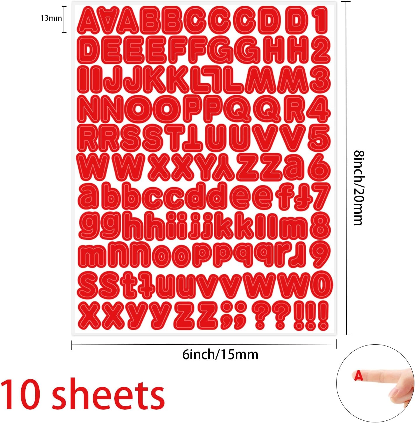 Red Alphabet Letter Stickers, 1/2 inch, 10 Sheets - Self Adhesive Vinyl for Mailbox Numbers, Bulletin Boards, Classroom & Home Decor