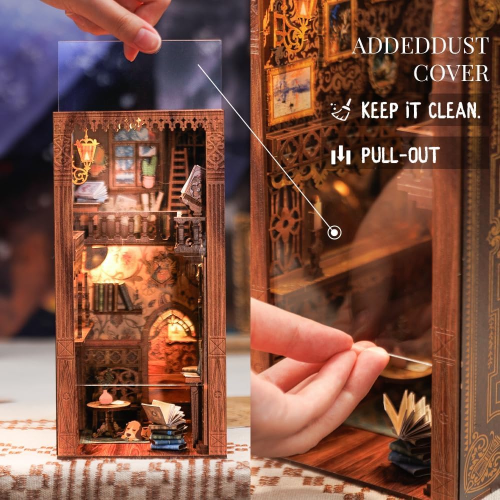 Fsolis Book Nook Kit DIY Miniature House Kit, 3D Wooden Puzzles for Adults, 172 Pieces, Booknook Craft Diorama Bookshelf Insert and Bookends, Gifts for Women Book Lovers(Eternal Bookstore)