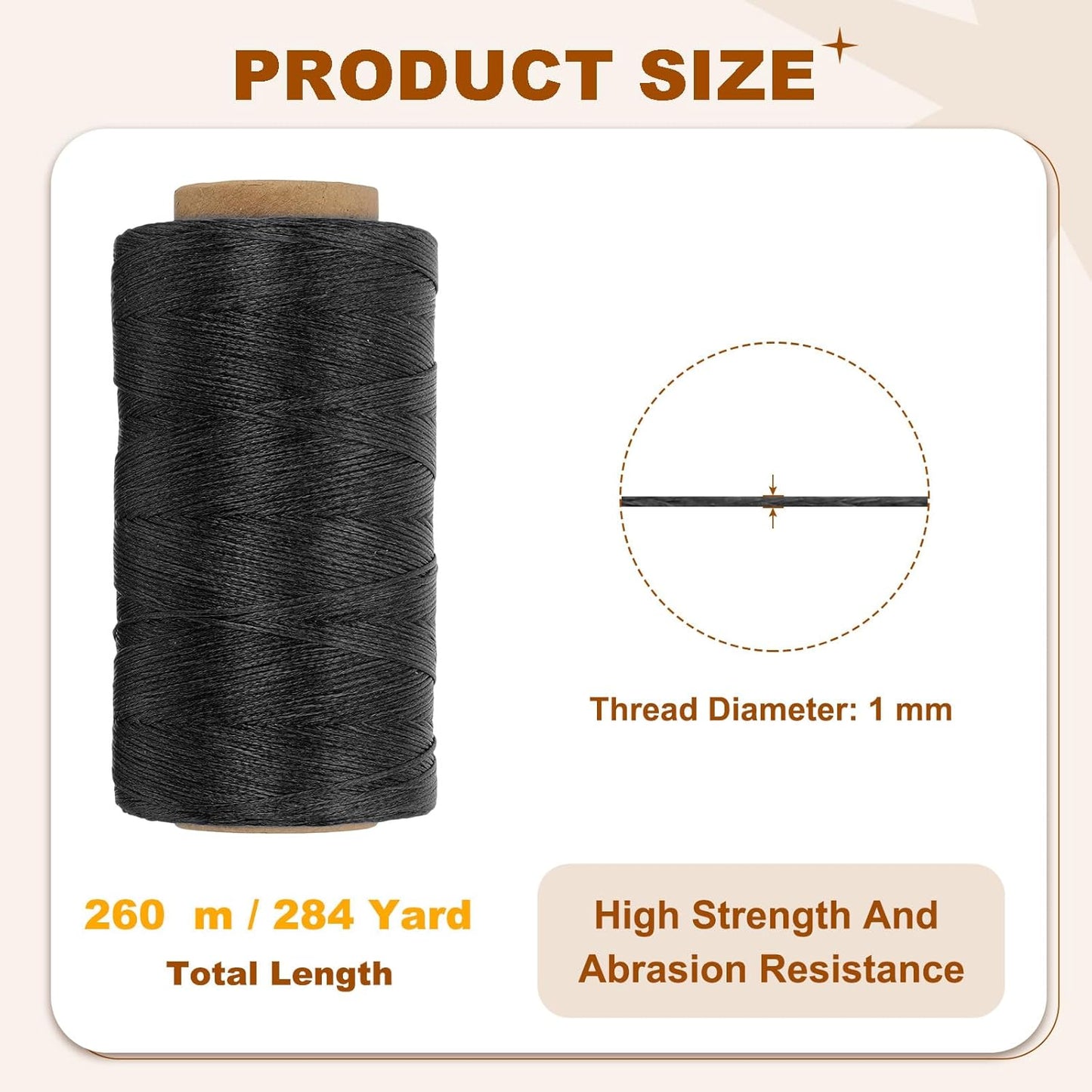 PATIKIL 284 Yard Flat Waxed Thread 150D 1mm Leather Sewing Cord for Repairing Shoes Bags Wallets Jewelry Making DIY Leather Craft, Black