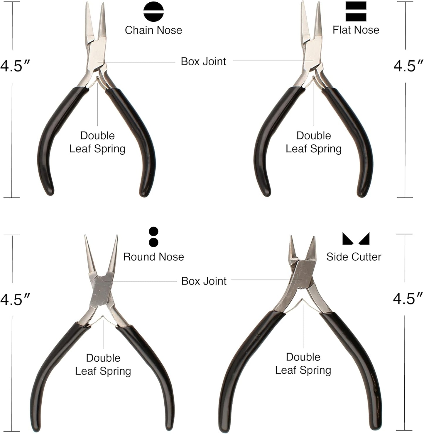 The Beadsmith Slim Line Pliers Set – Extra Fine Tips – 4.5 Inches, 4-Pieces: Round Nose, Chain Nose, Flat Nose & Semi-flush Side Cutter – Leatherette Carrying Case Included – Tools for Jewelry Making