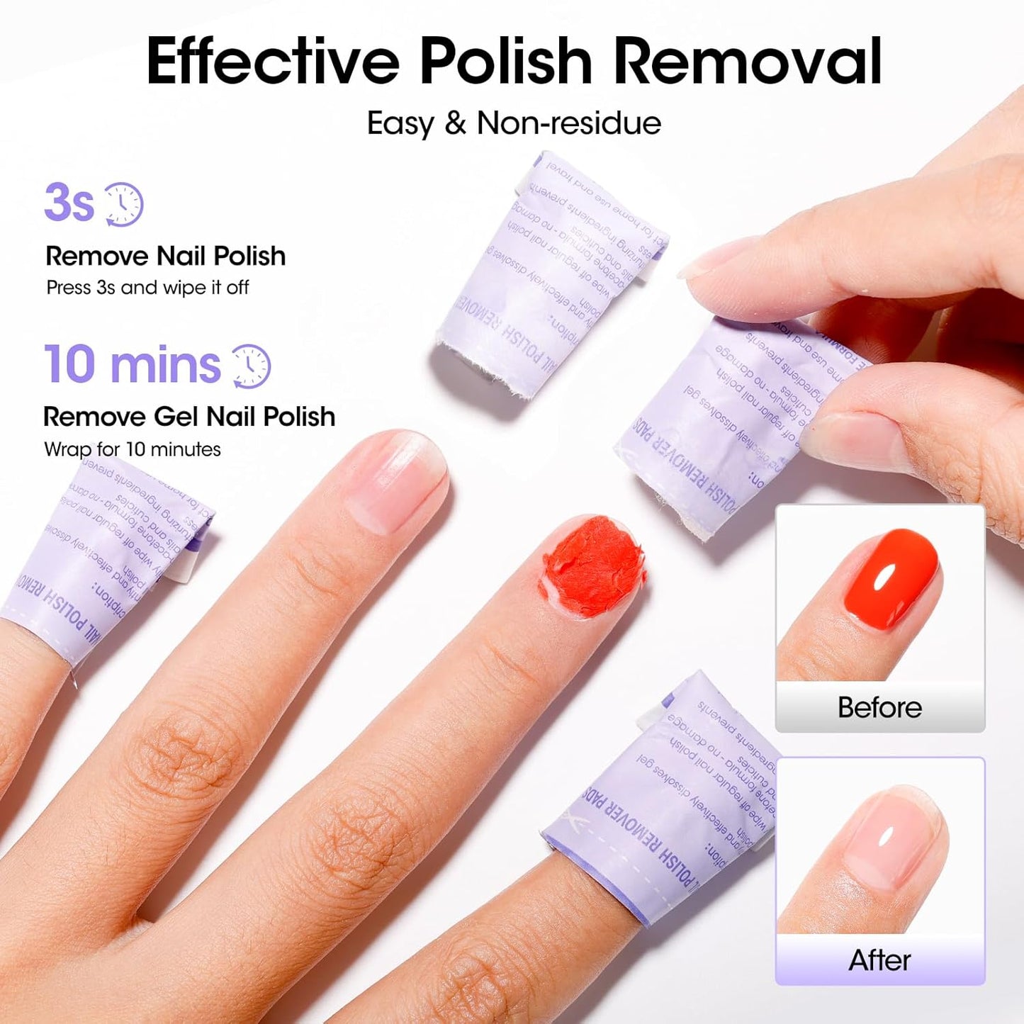 Gellen 200 Pack Nail Polish Remover Pads, 100% Non-Acetone, Travel Individually Wrapped Remover Pads for Regular Nail Polishes & Gel Polish, Lavender Oil No Drying Out for Home Salon