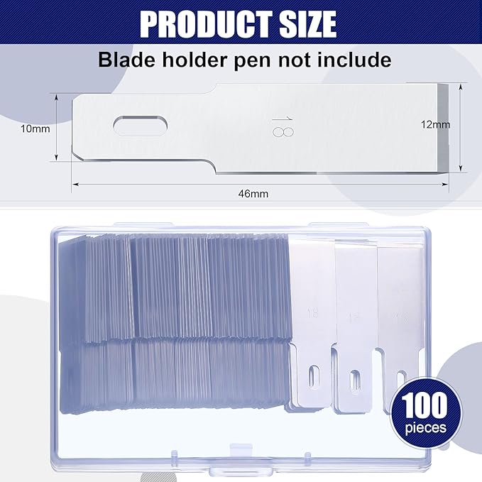 Hobby 100 Pieces Knife Blades #18 Chisel Wood Chisel Blade Precision Knife, 1/2 Inch Carbon Steel Heavy Duty Craft Knives for Chiseling, Shaving or Cutting Layers