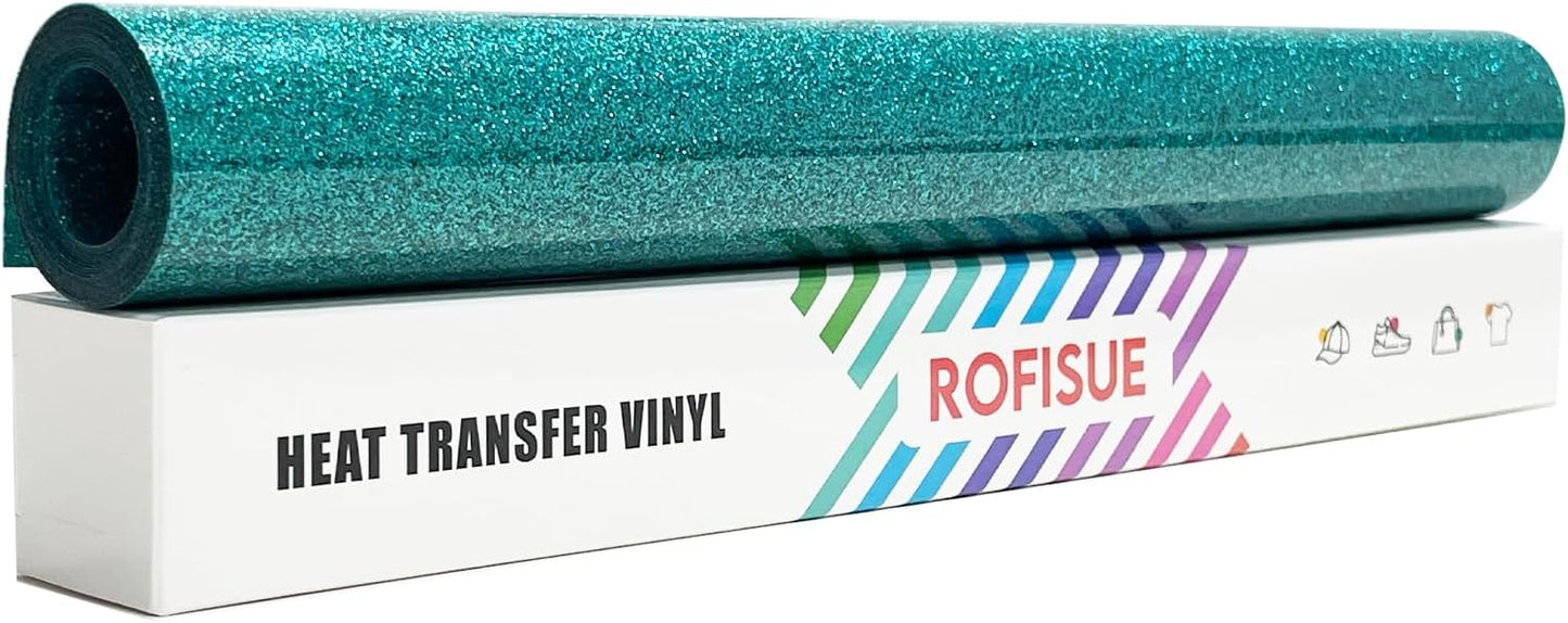 Agate Green Glitter HTV Heat Transfer Vinyl 12" x6FT Glitter Vinyl for T Shirts Easy to Cut and Weed Compatible with All Cutter Machines HTV Vinyl Iron on for Cricut (Agate Green, 12“x6FT)