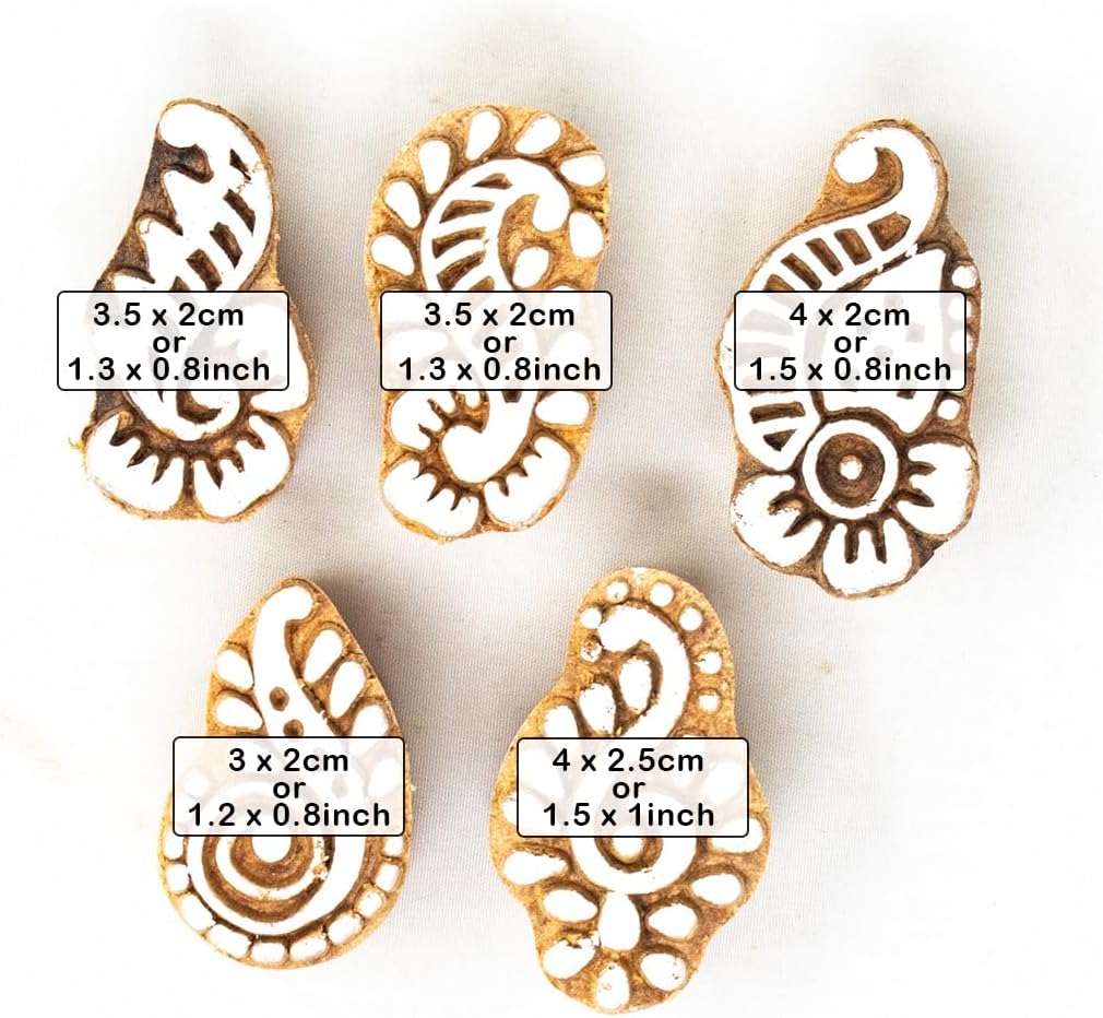 Hashcart Small Wooden Stamp Block - Printing Stamp Design Set | Block for Printing Saree Border | Dresses, Craft Card Making, Scrapbook, Clay Pottery | Set of 5