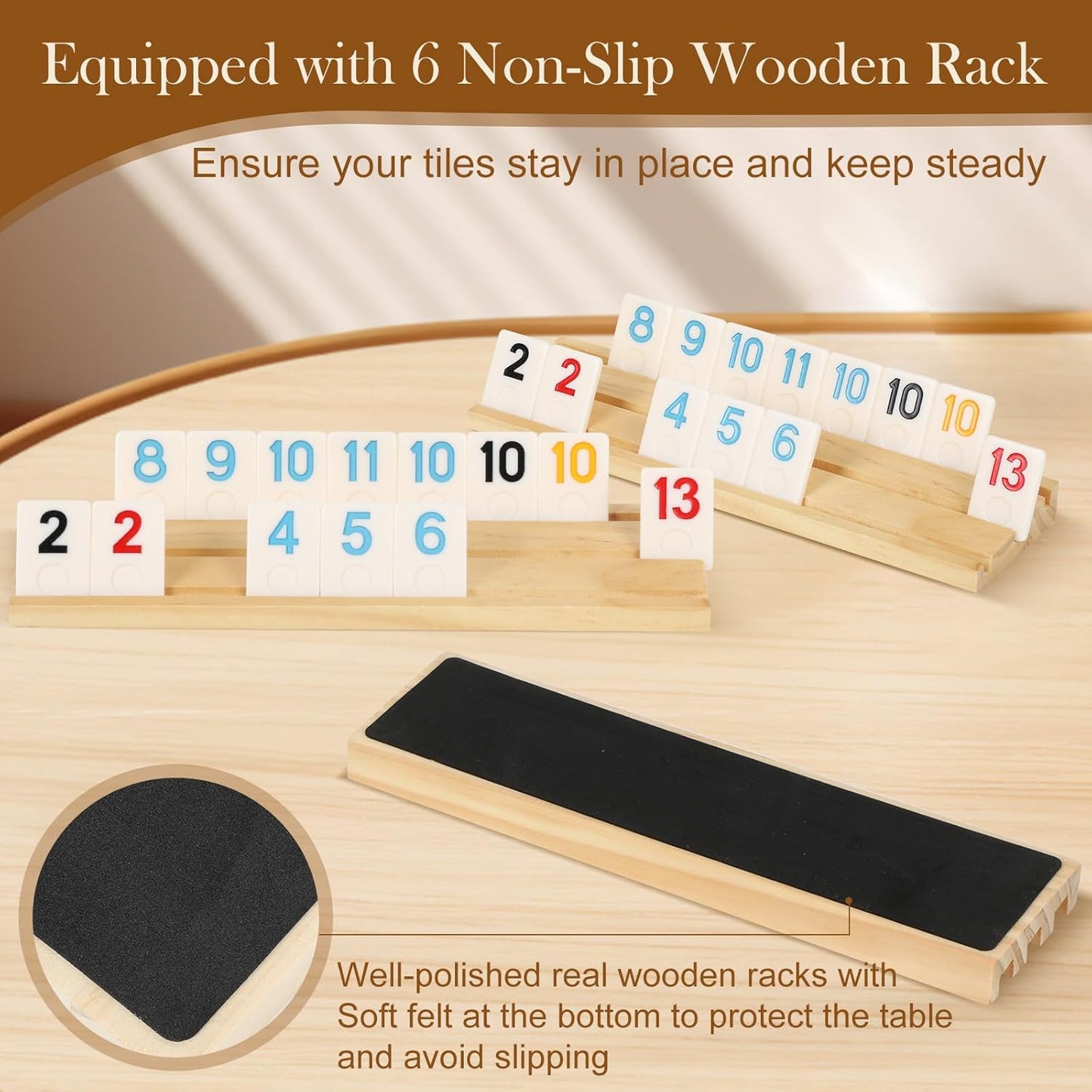 Upgraded 2-6 Players Rummy Game with 6 Wooden Racks, 160 Melamine Tiles, Drawstring Bag, Premium Portable Case, Tile Board Games for Adults & Kids Age 8+, Birthday Gifts for Women Men Dad Mom