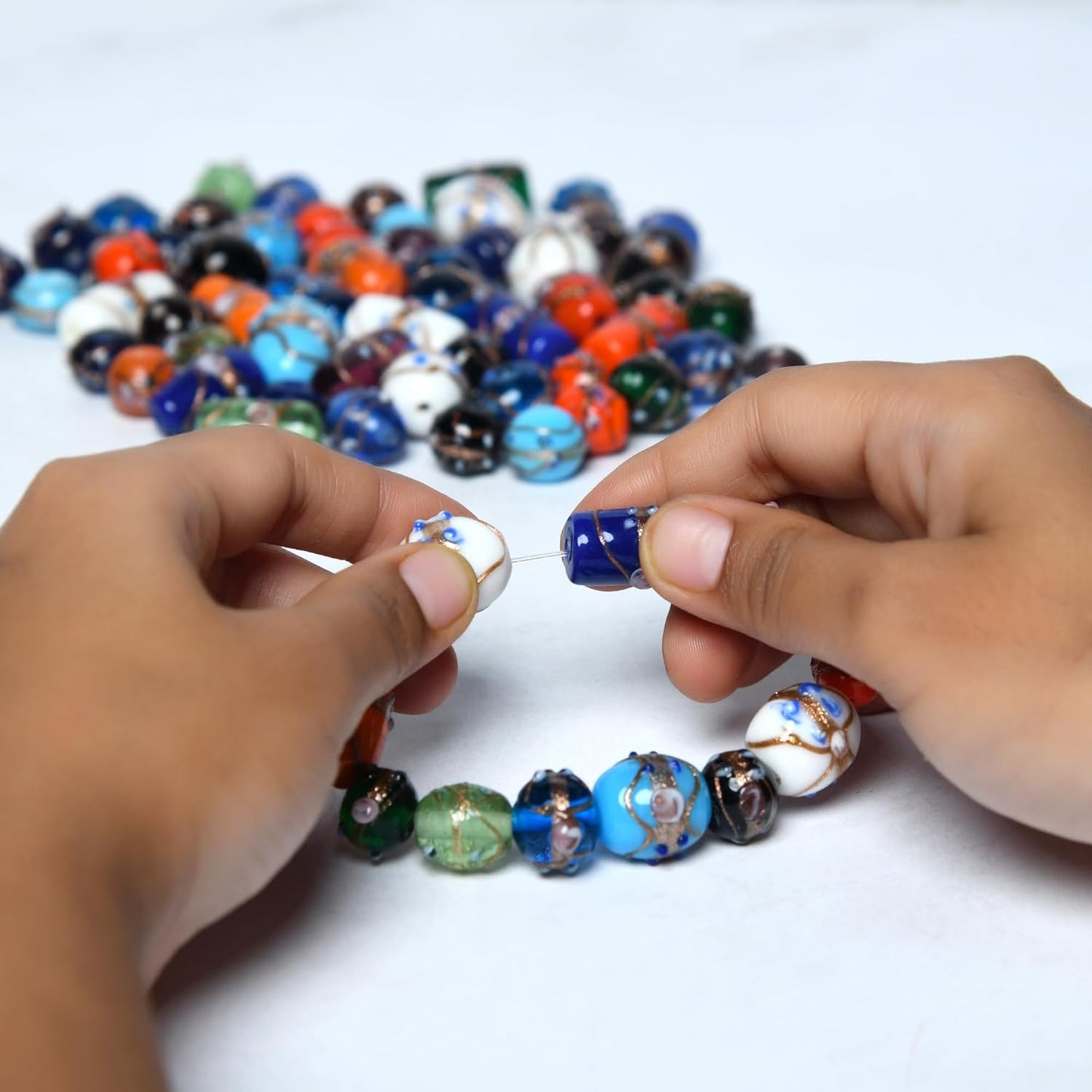 2/3 LB Bag of Assorted Glass Beads for Jewelry Making, Lampwork Murano Bead Mix for Bracelets and Necklaces, Crafting Beads Supplies Kit, Large & Small Beads (Wedding Cake Mix)