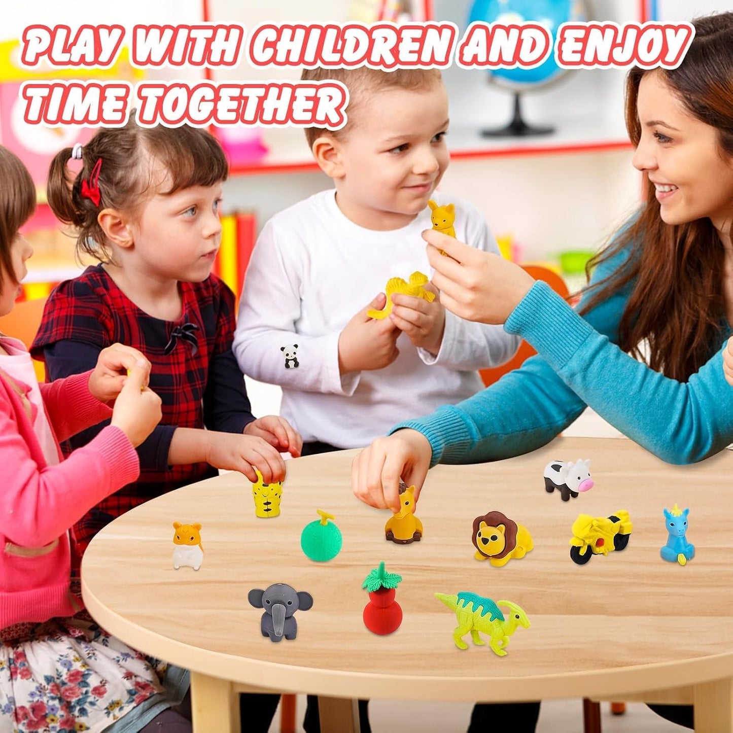 130Pcs Animal Erasers Kids Desk Pets Pencil Erasers 3D Puzzle Bulk Mini Animal Food Eraser Toys Fun Cute Eraser for Classroom Rewards, Game Prizes, Treasure Box, Easter Egg Fillers