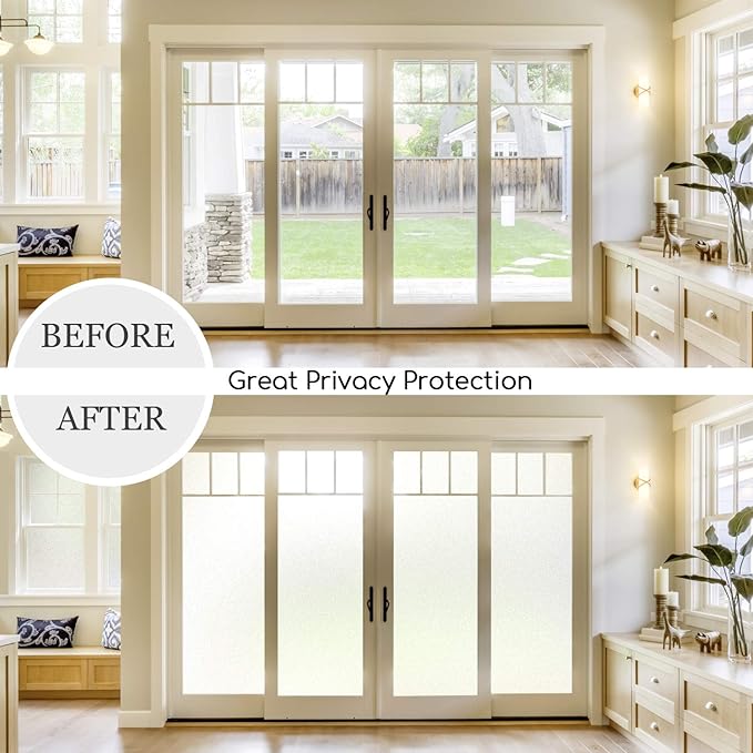 HIDBEA Frosted Window Privacy Film Non-Adhesive, Reusable UV Protection Window Glass Films Colorful Self Static Cling Removable Window Stickers (White Frosted, 17.7 Inch x 8.2 Feet)