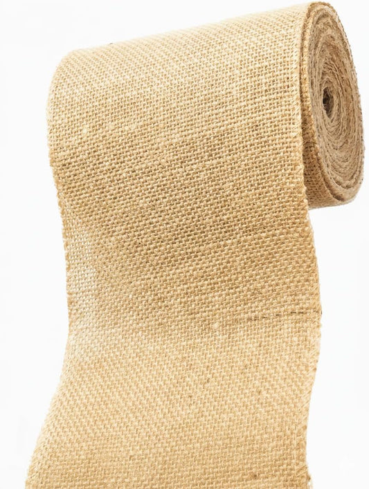 Natural Jute Burlap Ribbon (6" x 30 ft.) - Tight Weave Eco-Friendly Fabric for Crafts, Weddings & Decor