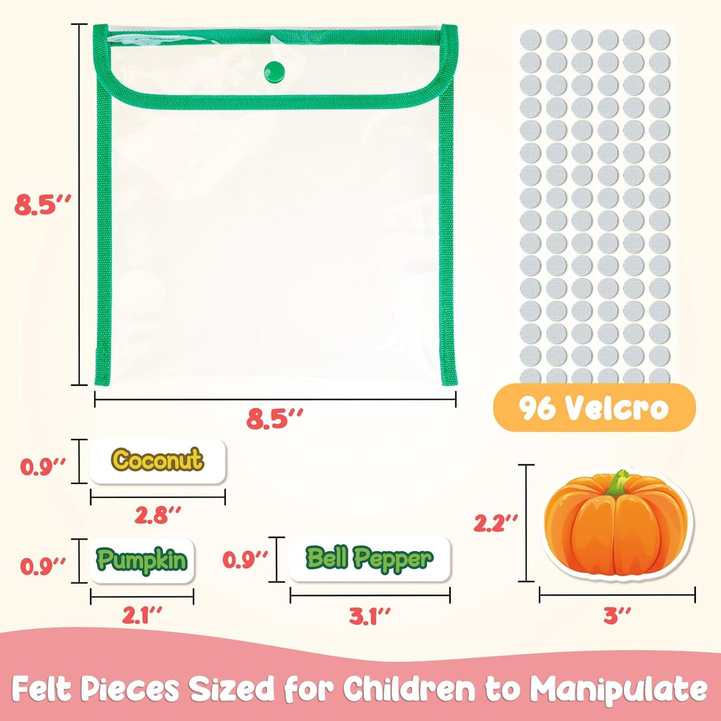 Kids Felt Board Set with 90 Fruits & Vegetables Pieces - Interactive Learning & Education Toys for Preschool Homeschool, Vibrant Colors Pretend Play Toys with Storage Bag & Velcro Dots