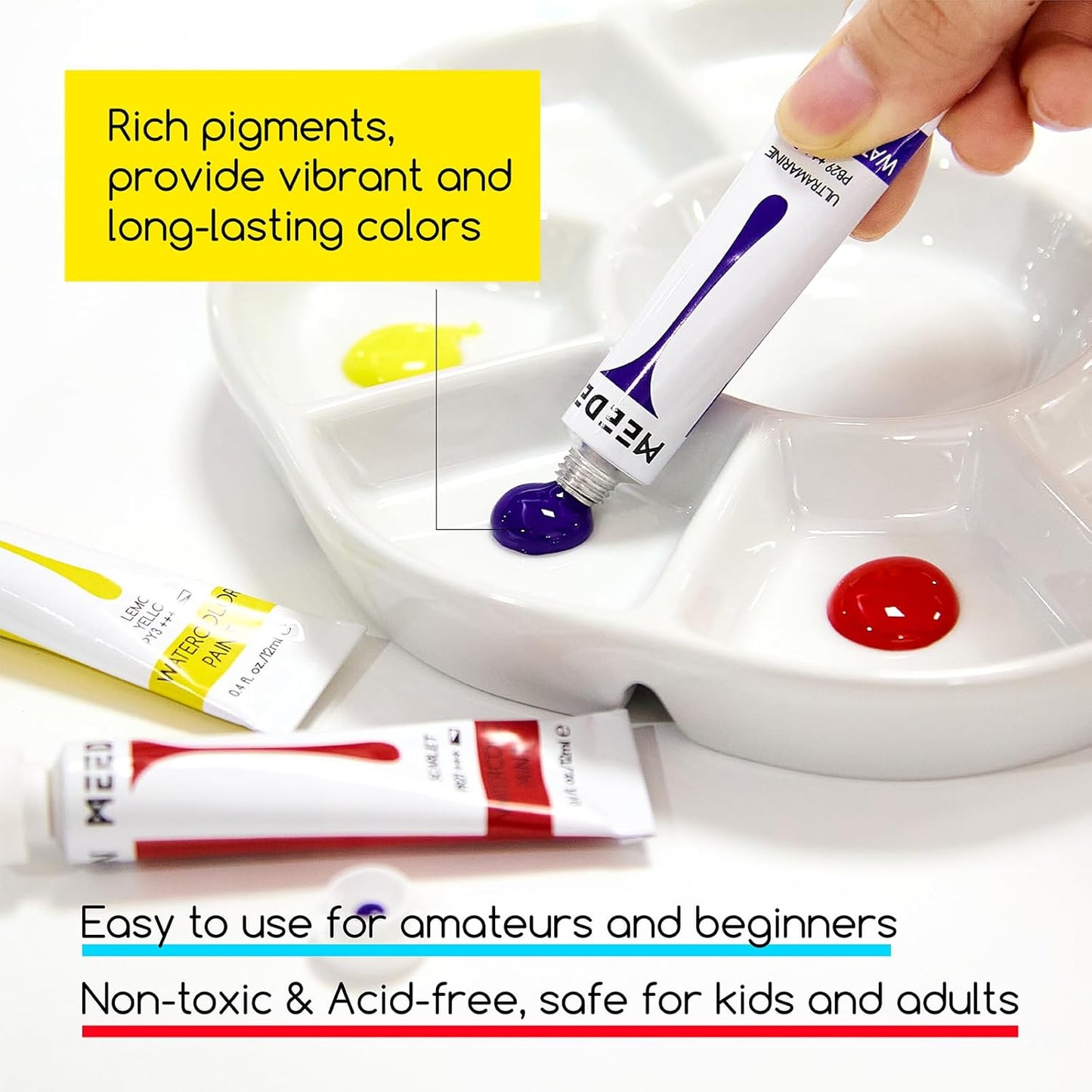 MEEDEN Watercolor Paint Tubes Set - 48 x 12ml (0.4 oz) Colors Painting Set Art Supplies - Non Toxic Water Color Paint for Adults Beginners Students