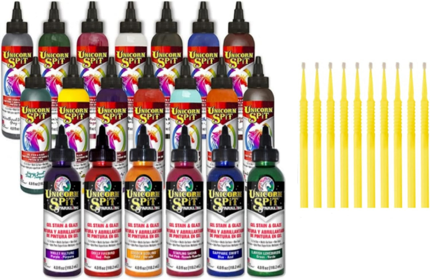Unicorn SPiT Gel Stain and Glaze 20 Complete Collection: Sparkling and Original Colors with 10 Fine Detail Sticks, 4 oz (Complete Collection, 4 oz)