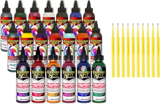 Unicorn SPiT Gel Stain and Glaze 20 Complete Collection: Sparkling and Original Colors with 10 Fine Detail Sticks, 4 oz (Complete Collection, 4 oz)