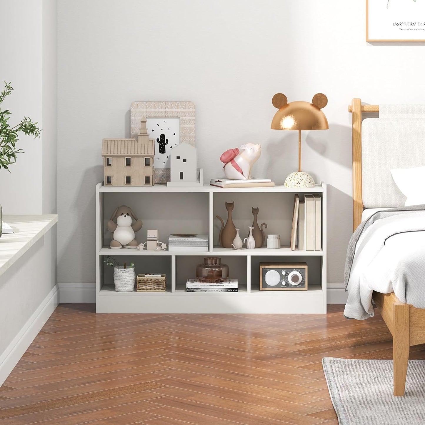 LOKO 2 Tier 5 Cube Bookcase, Open Shelf Storage Cabinet, Wooden Display Cabinet Shelf, Multipurpose Bookshelf for Living Room, Hallway, Home Office, Classroom (White)