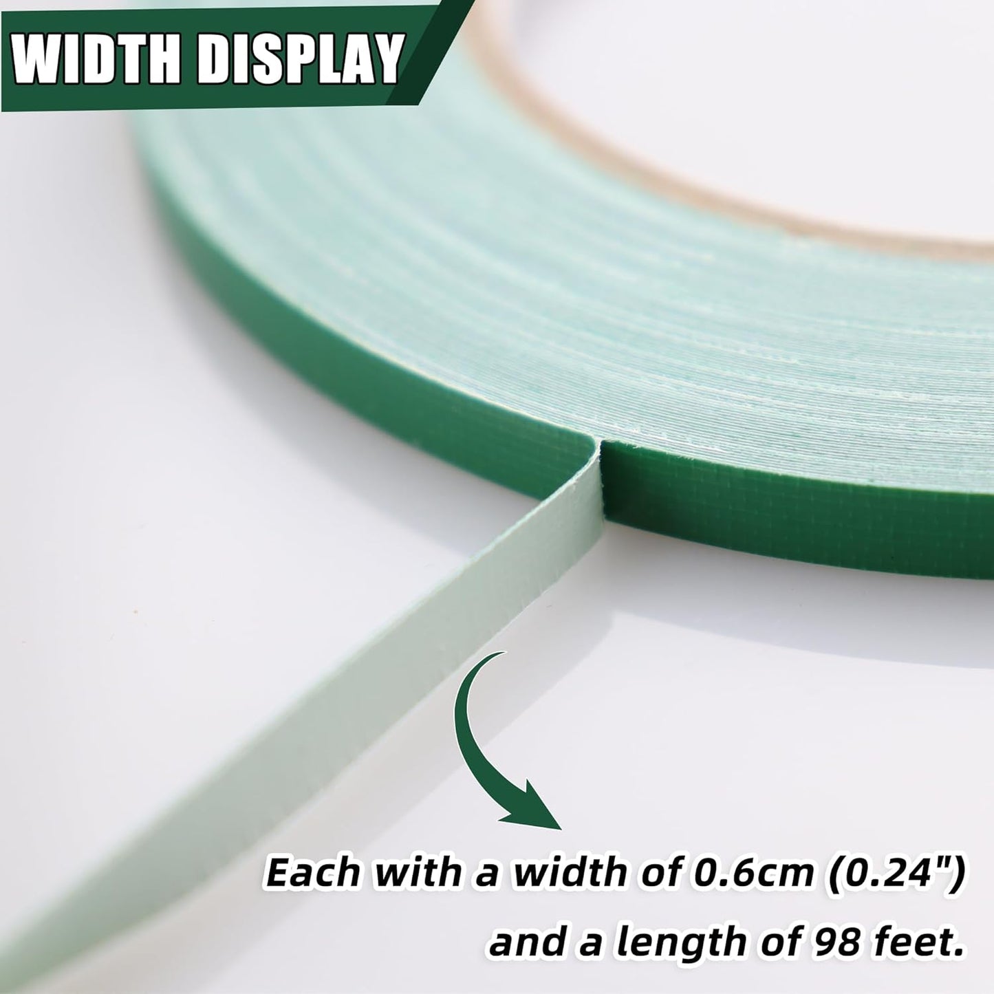 4 PCS Green Floral Tape, 0.25" Flower Stem Wrap Tapes, Waterproof Florist Tape - Multipurpose Adhesive Florist Tapes for Binding Fresh, Flower Bouquets and Floral Craft (98Ft/33Yd/Roll)