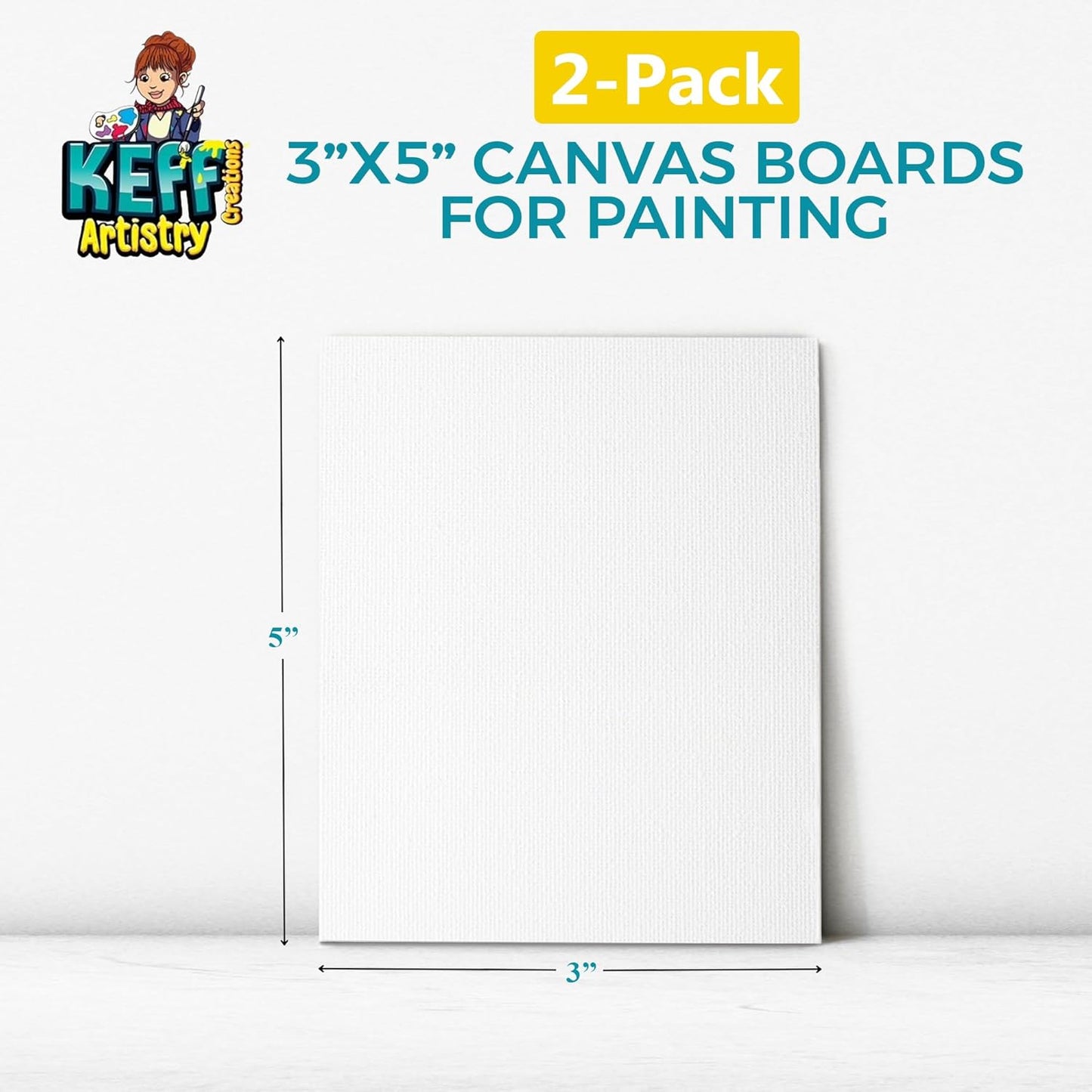 KEFF Canvas Boards for Painting - 3x5 2-Pack Bulk Canvas Pack, 100% Cotton Triple Primed Small Canvases for Painting Supplies, Acrylic, Oil, Watercolor & Tempera
