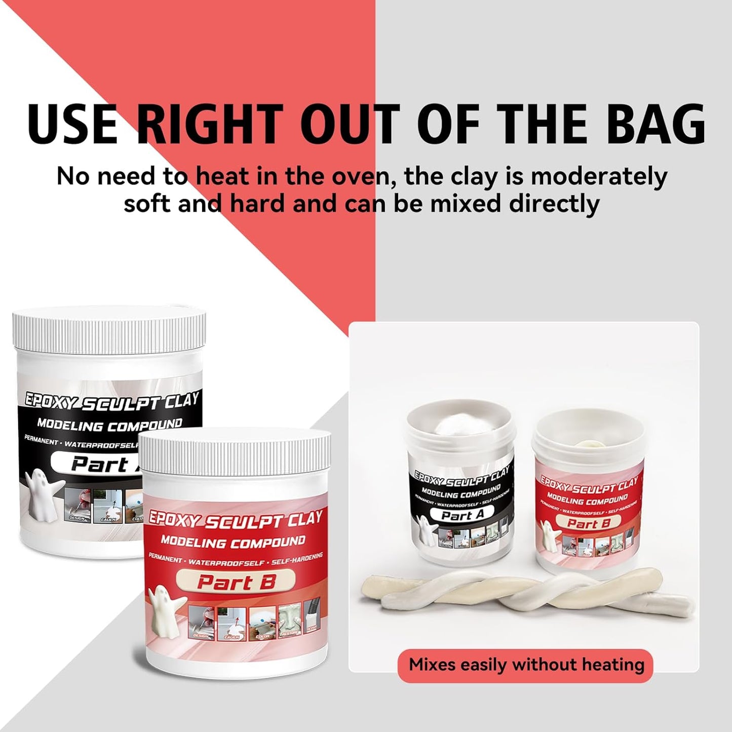 Epoxy Sculpt Clay, Self-Hardening Model Magic Sculpt Epoxy Clay, A&B 2 Part Epoxy Putty, Modeling Compound Sculpting Clays for Sculpting, Modeling, Repairing, Filling, Building, 1 Pound, White