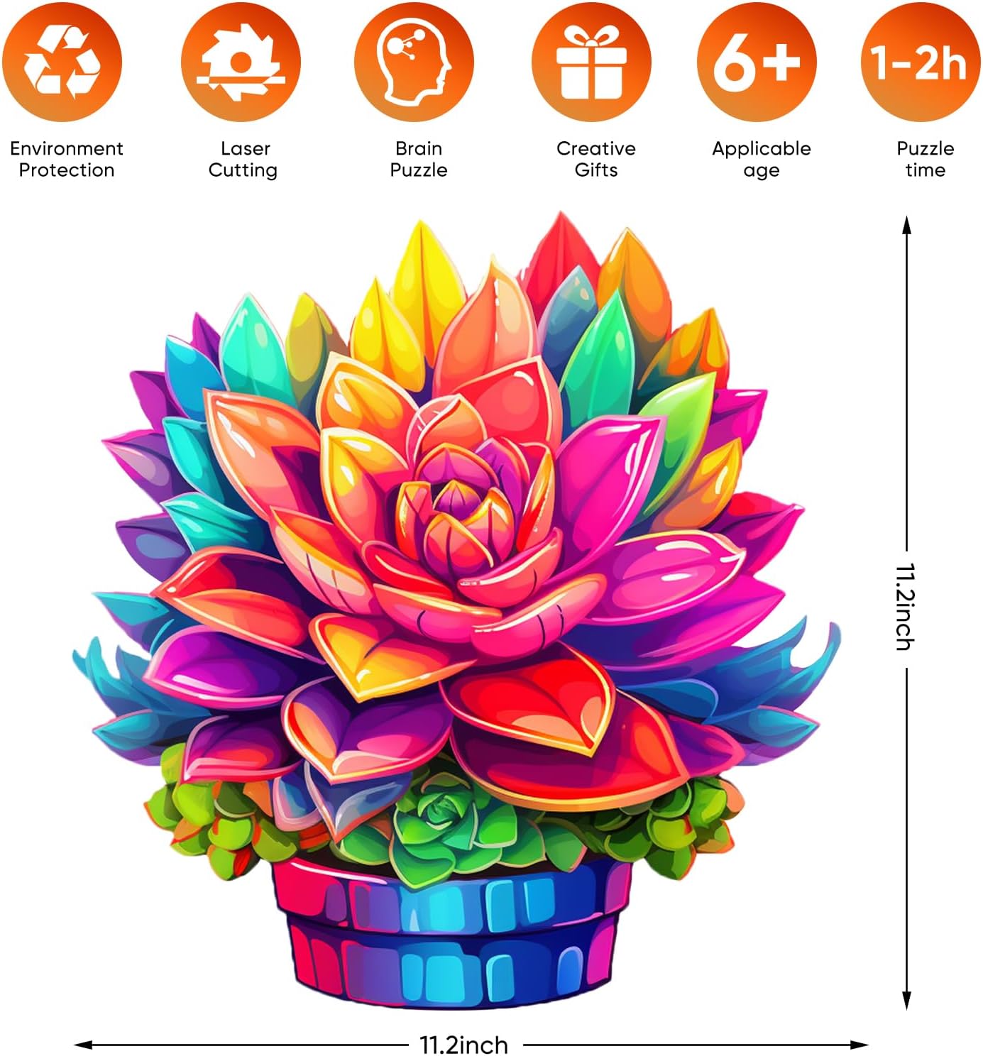 Valentine's Day Wooden Puzzles Colorful Flower Pot 200pcs 11.2'' x 11.2'', Luxurious Shaped Wood Puzzle, Beautiful Package, Best Gift for Adults and Kids, Family Game