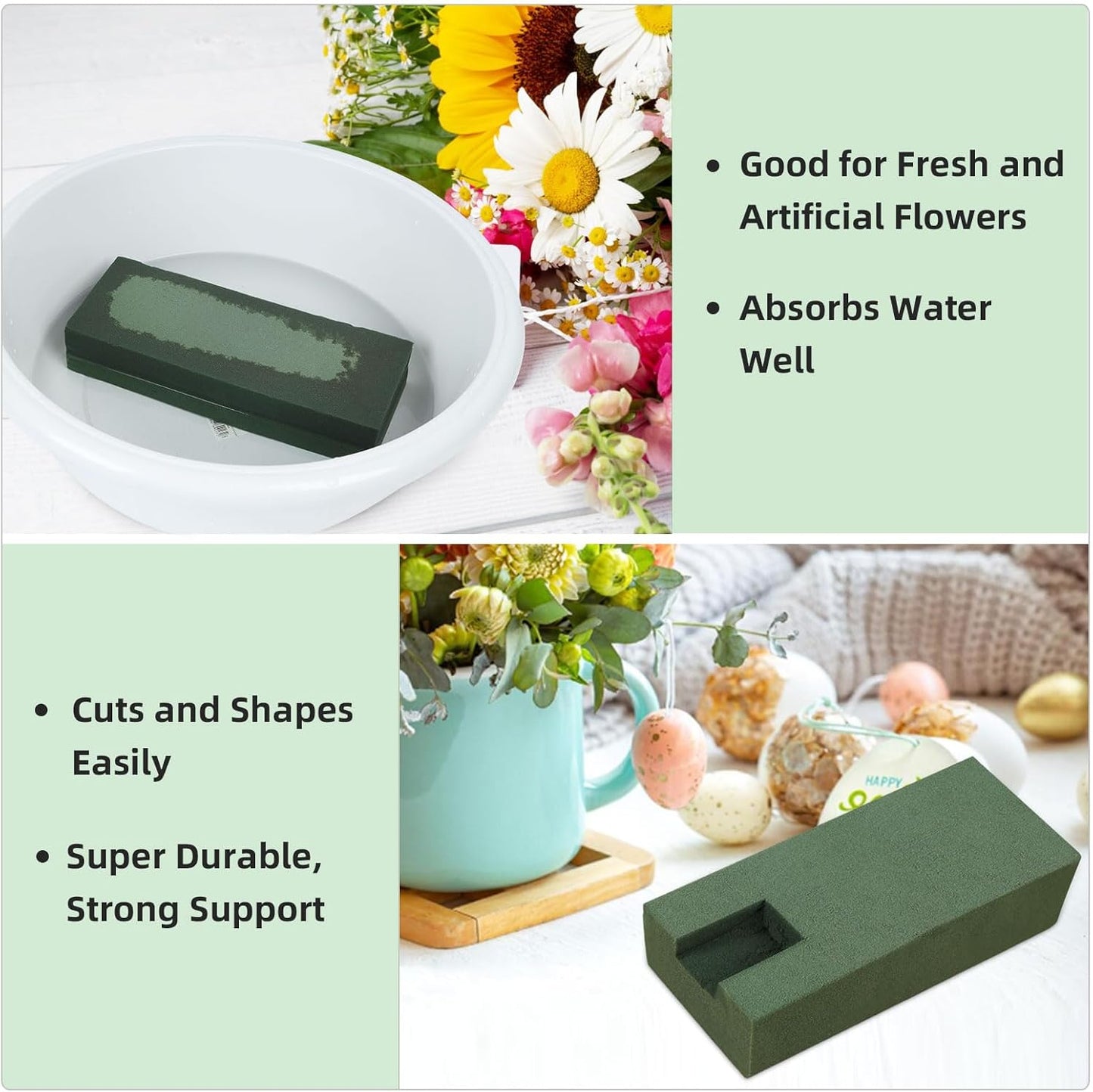 Gardace 2 Pack Floral Foam Blocks Each (8.7"L x 3.5"W x 2"H), Green Wet and Dry Floral Foam, Used for Fresh Flowers and Artificial Flowers, Plant Foam is Suitable for Wedding, Festival Decoration