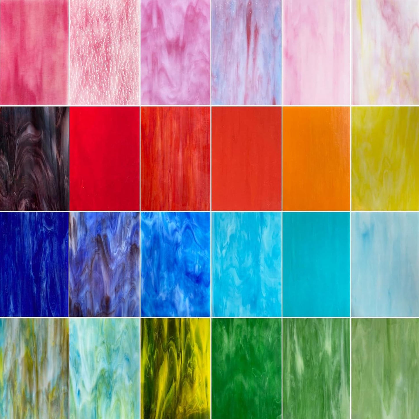 24 Sheets Stained Glass Sheet Rainbow Colors, 6 x 4 inches Cathedral Glass Mosaic Tiles for Crafts, Stained Glass Supplies for Stained Glass or Mosaic Work