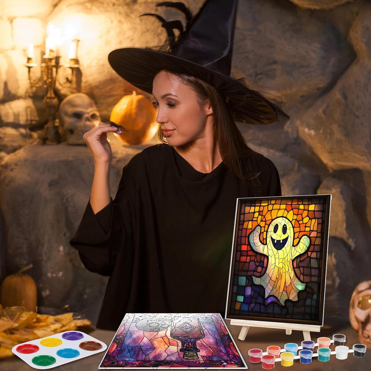 Zhanmai 12 Pack Pre Drawn Canvas for Painting Sip and Paint Kit 8" x 10" Paint Party Set Canvas Painting Pre Printed Canvases for Party Favor DIY Virtual Adult's Date Night (Vivid Ghost)